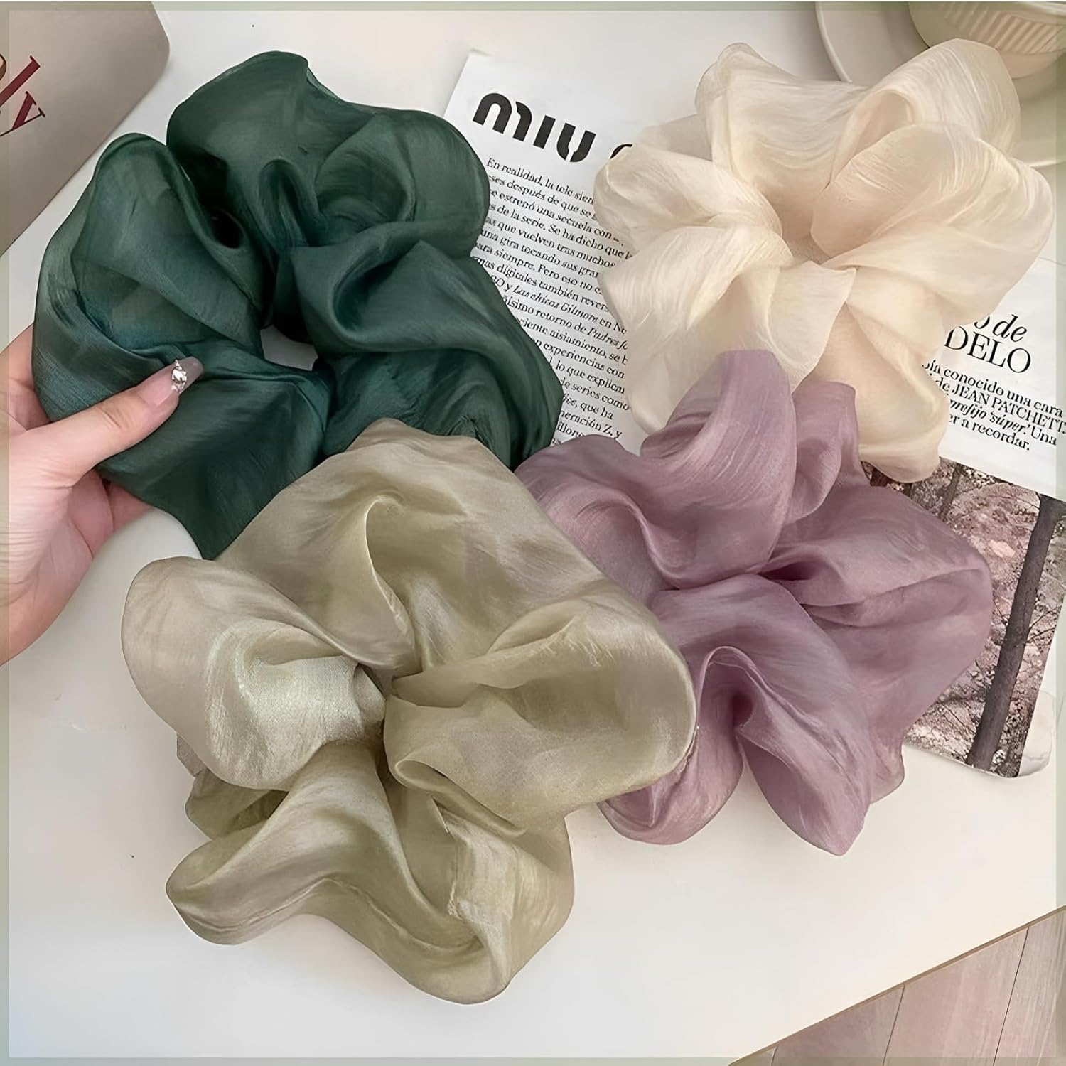 Ypkia Pack of 4 Large Mesh Scrunchie Hair Scrunchies Women'S Ponytail Holder Elastic Cable Elastic for Women and Girls image number 1