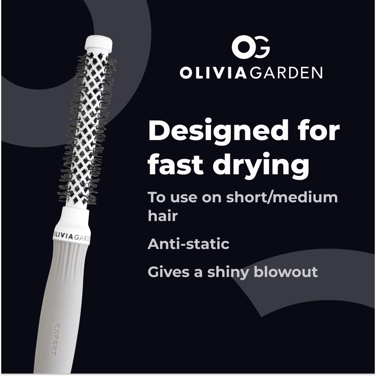 Olivia Garden Expert Blowout Shine &ndash; White & Grey - 20 - Ceramic Coated round Brush for Smooth Blowout, Frizz-Free Hair & Radiant Shine image number 6