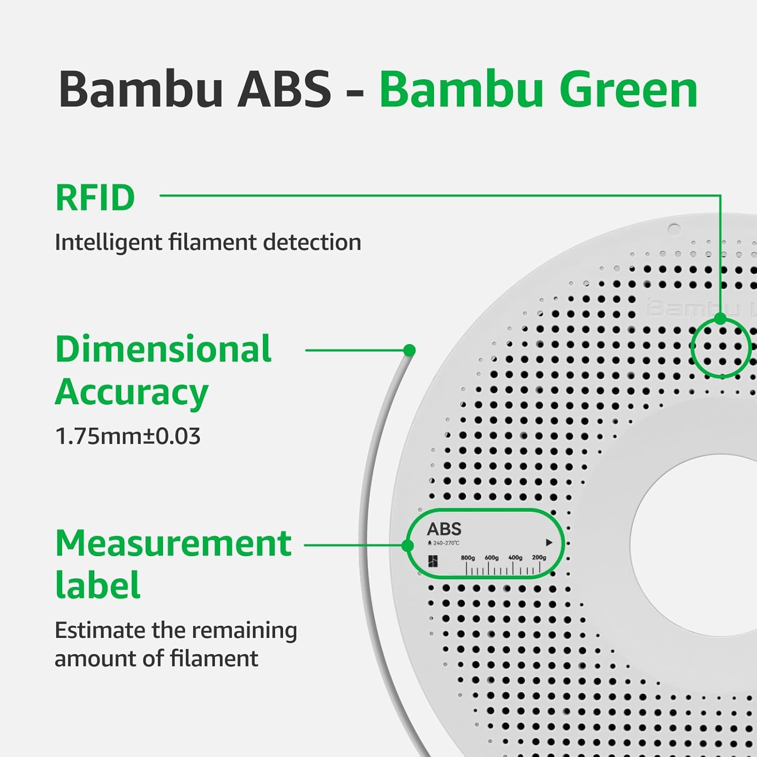 Bambu Lab ABS 3D Printer Filament, Tough & Durable 1.75Mm 3D Printing Filament, Impressive Heat & Water Resistant, Ams-Compatible 3D Print Material with Reusable Spool, 1Kg Refill Bambu Green - Blue image number 7
