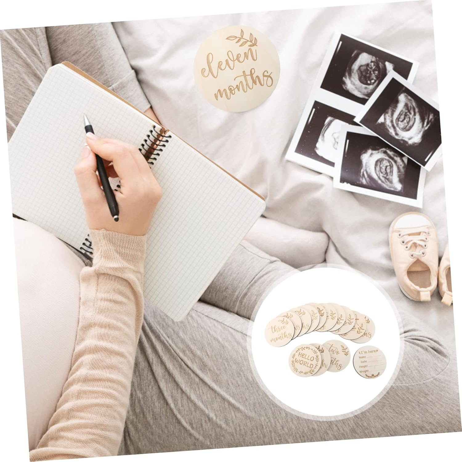 Kisangel Wooden Milestone Cards Newborn Monthly Photo Cards Greeting for Boys and Girls image number 6