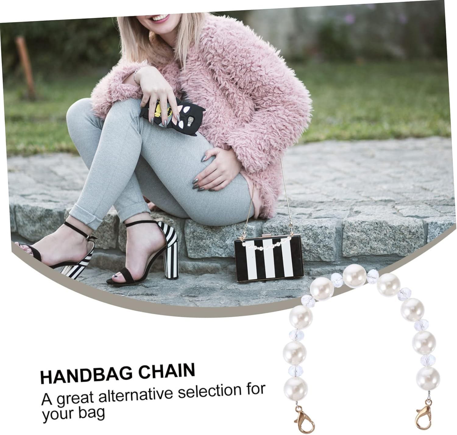 COOPHYA Metal Chain Luggage Straps Belts Pearl Bag Chain Replacement DIY Purse Accessory image number 5