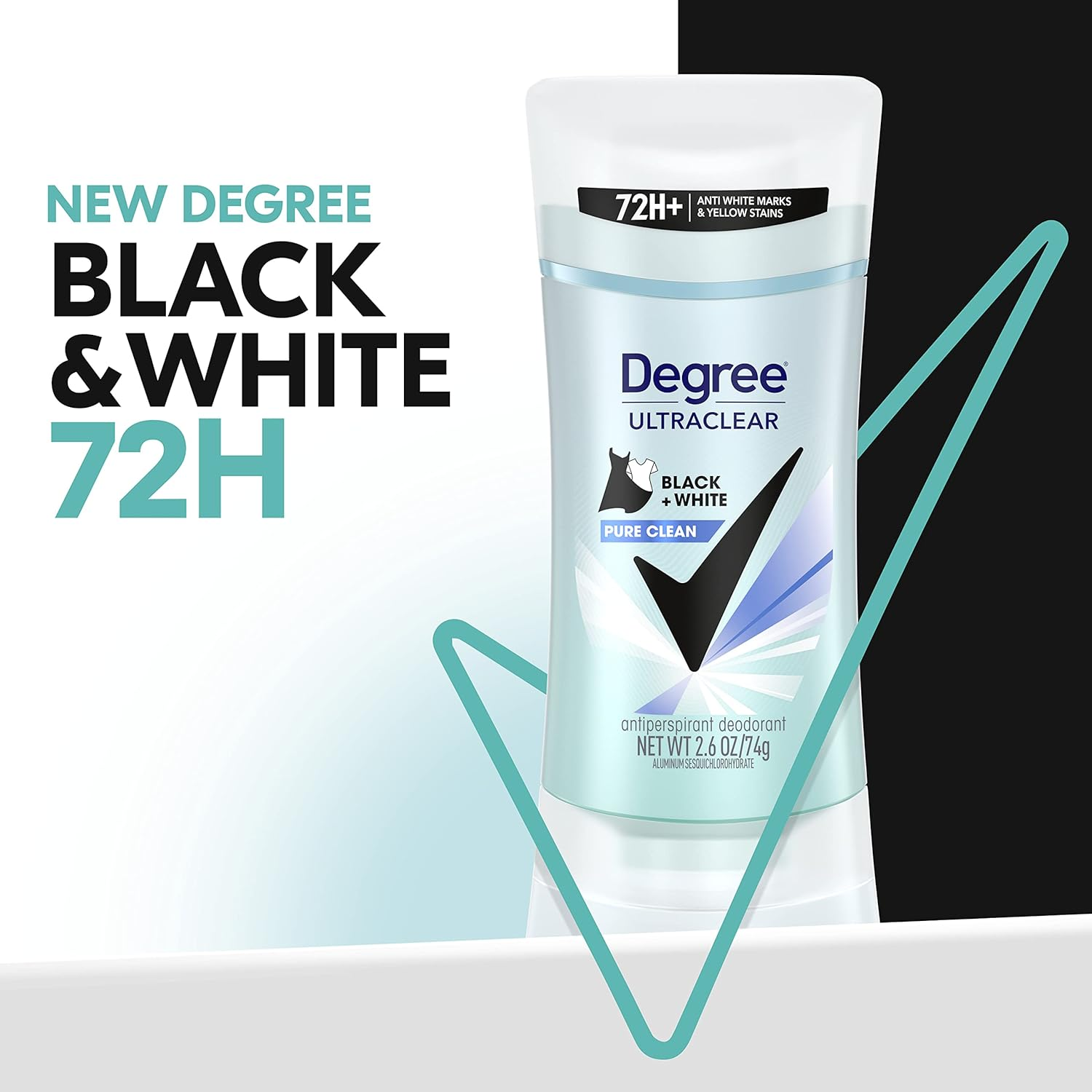 Degree Ultraclear Antiperspirant, Black + White Pure Clean 2.6 Oz image number 2