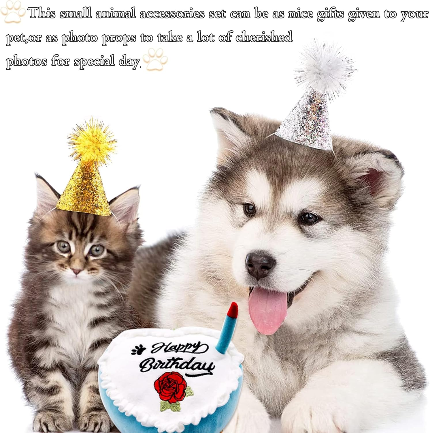 10 Packs Cat Birthday Hat, Dog Party Hats, Multi-Color Cat Hats, Mini Party Hats, Pompoms Shiny Birthday Party Adjustable Headbands Birthda for Small Animals Friends (Chroma) image number 2