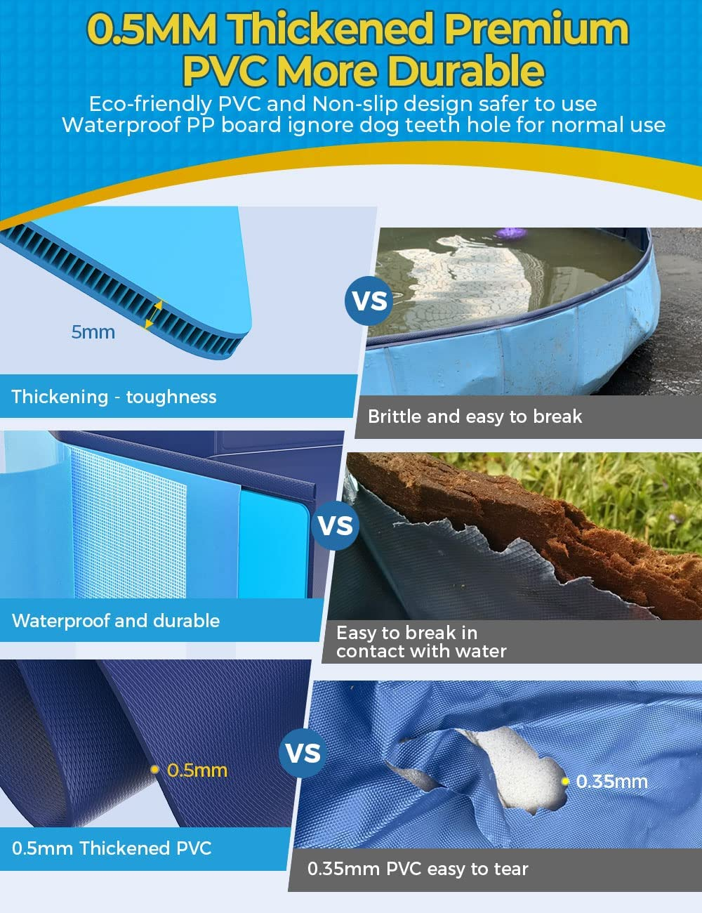 VISTOP Extra Large Foldable Dog Pool XXL, Hard Plastic Shell Portable Swimming Pool for Dogs Cats and Kids Pet Puppy Bathing Tub Collapsible Kiddie Pool (67Inch.D X 11.8Inch.H, Blue) image number 2