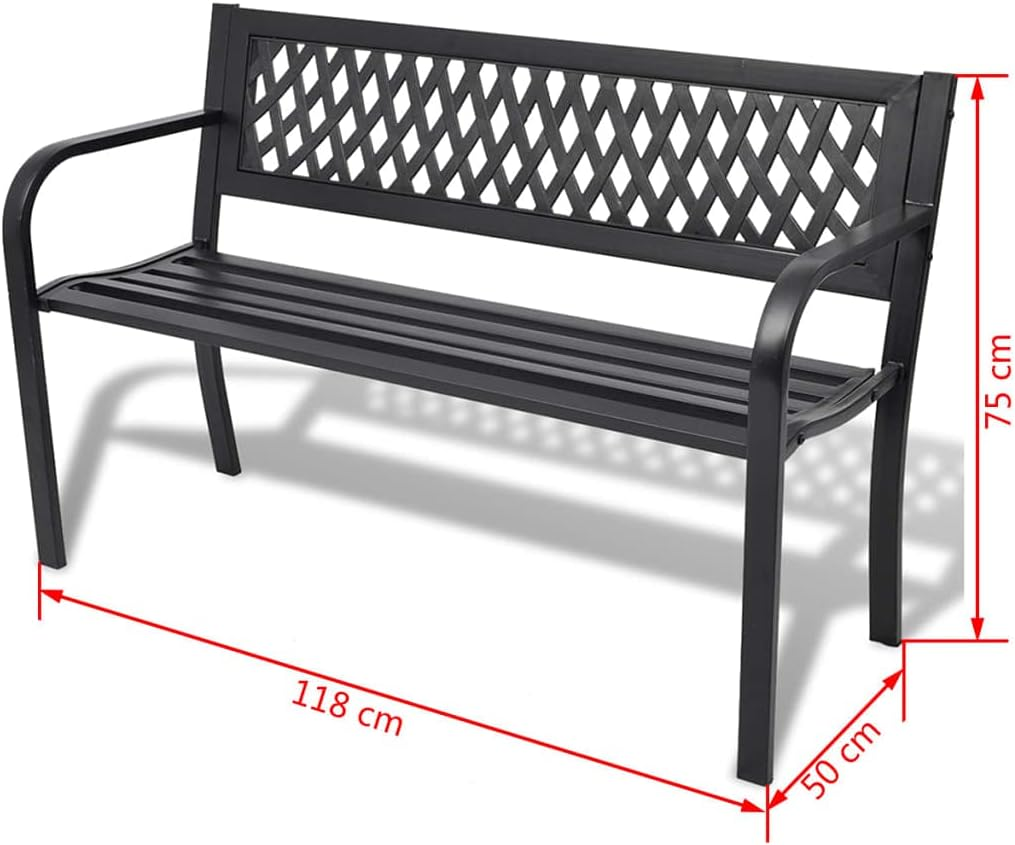 'Vidaxl Steel Garden Bench with PVC Backrest - Black, Weather-Resistant and Perfect for Indoor-Outdoor Use - 118X50X75 Cm image number 2