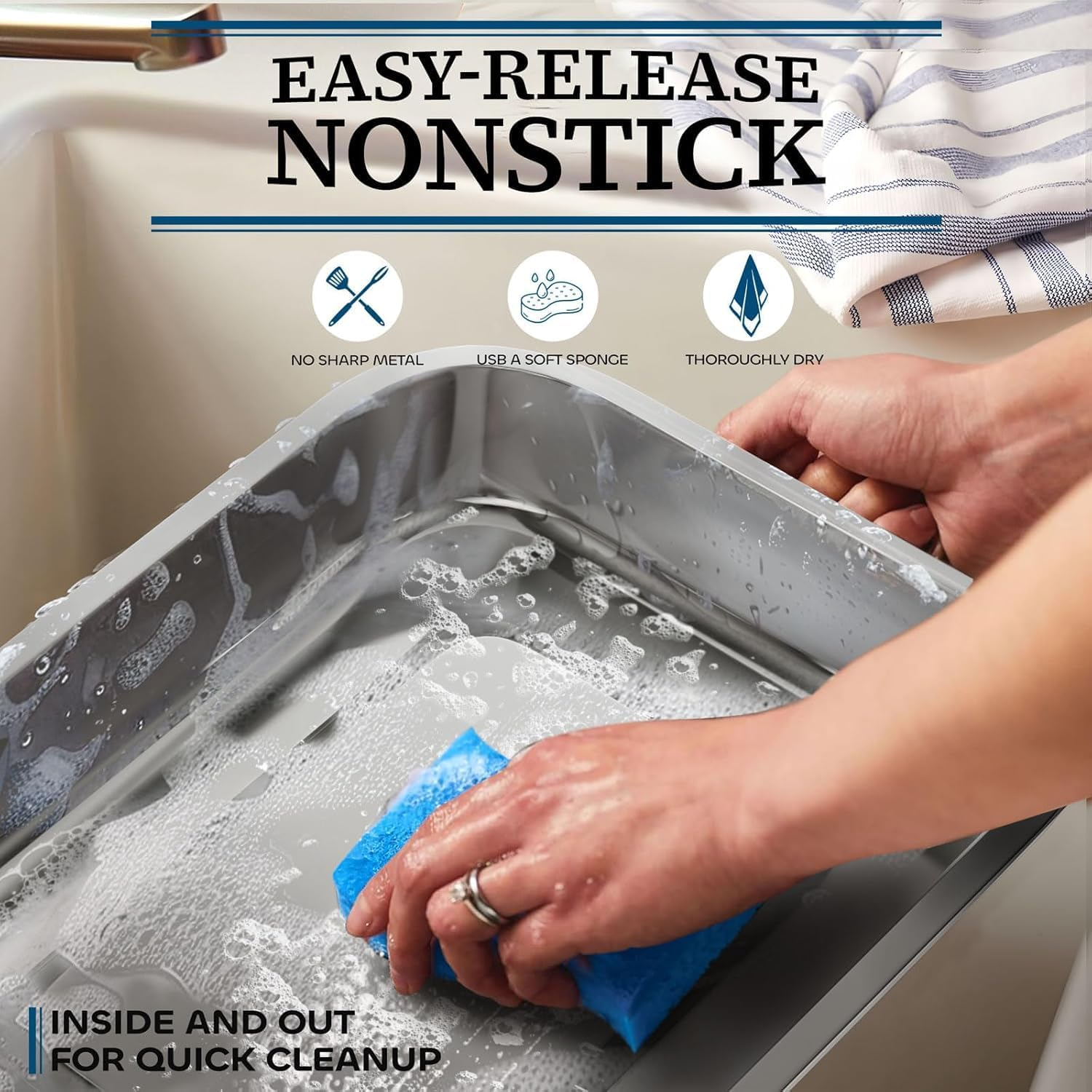 Stainless Steel Roasting Pan, Roaster Pan with Baking Rack, Stainless Steel Cookware, Lasagna Pan with Handles for Kitchen,Large Grill Pan, Deep Baking Pans,Oven and Dishwasher Safe Non-Stick image number 4