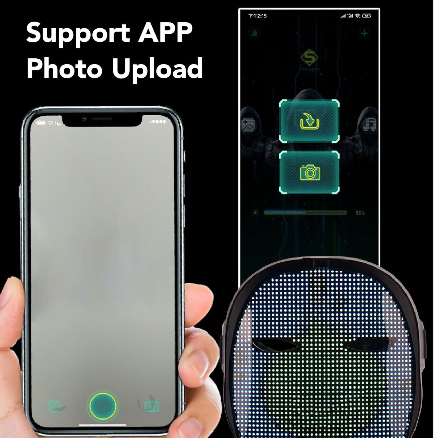 46X58 LED Lighted Face Cover, APP Control, Gesture Sensing, Customizable Patterns, Full Face Design for Adults and Kids, 3*AA Batteries, for Shining Classes APP image number 3