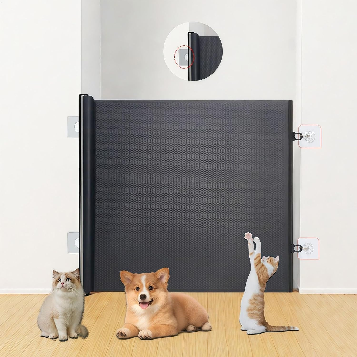 No Drilling Retractable Pet Gates, Retractable Baby Gates, Stair Gates for Dogs Baby, Doggy Barrier, Portable Mesh Dog Barrier Isolation Net for Stairway Doorway Indoor image number 3