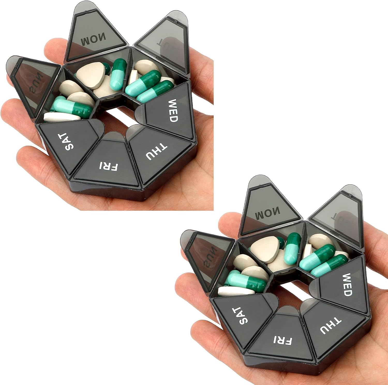 Pill Organizer Small 2 Pack Pill Box Small Pill Case Medicine Pill Organizer 1 Time a Day Weekly Pill Organizer Pill Container Pill Holder Daily Pill Organizer Travel Pill Organizer 7 Day Red