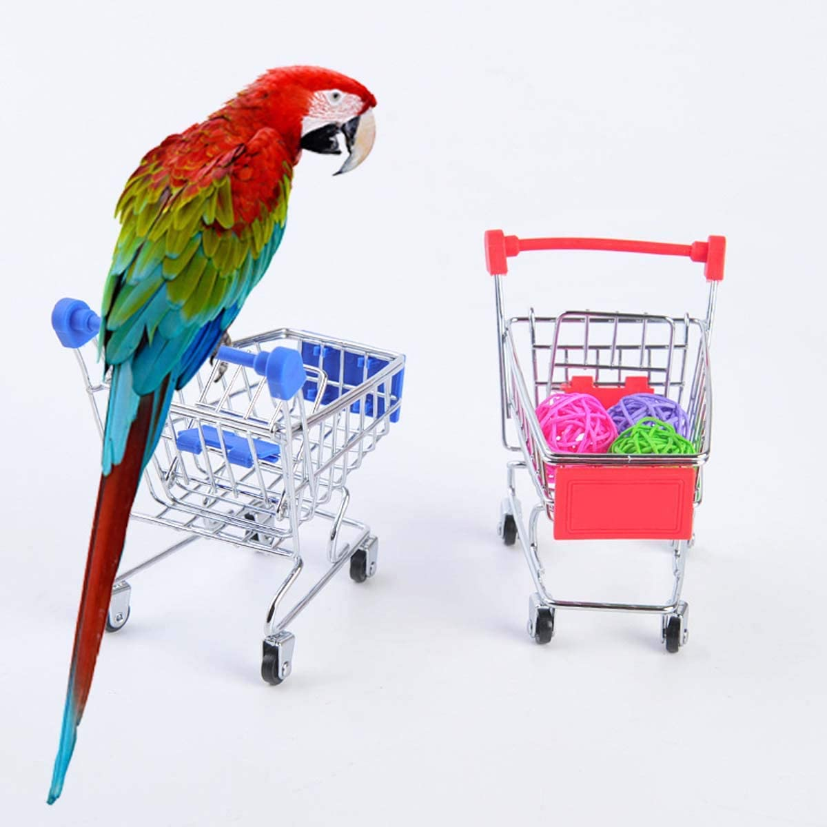 5Pcs Bird Parrot Intelligence Toys, Interactive Playing Training Toy Set, Including Mini Shopping Cart, Training Rings, Skateboard, Basketball Hoop and Ball, for Parrot Parakeet Cockatiel Lovebird image number 2