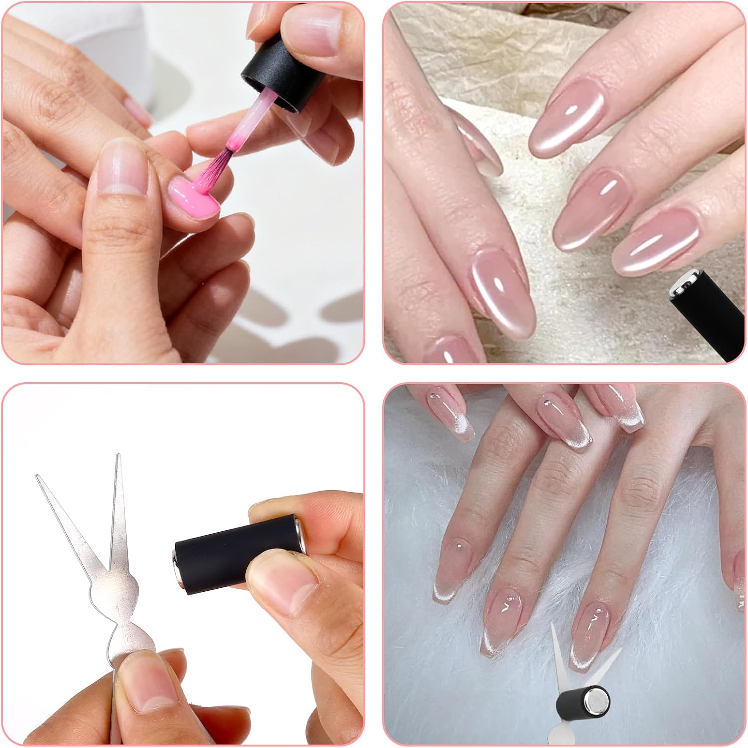 3Pcs Cat Eye Magnet Tool Set, Cylinder Nail Magnet with 2-In-1 Double-Ended Scissor-Shaped Iron Sheets for Cat Eye Gel Polish Nail Art Tools for DIY Manicure Home Studio Salon