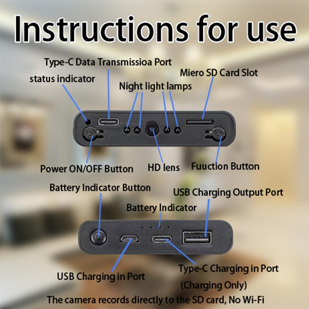 Hidden Camera - Spy Camera - Mini Camera - 10000 Mah HD 1080P Camera - Portable Mobile Power Supply Camera - Secret Camera - Evidence-Collecting Camera - Small Camera - Nanny Camera-55 Hours of Record image number 5