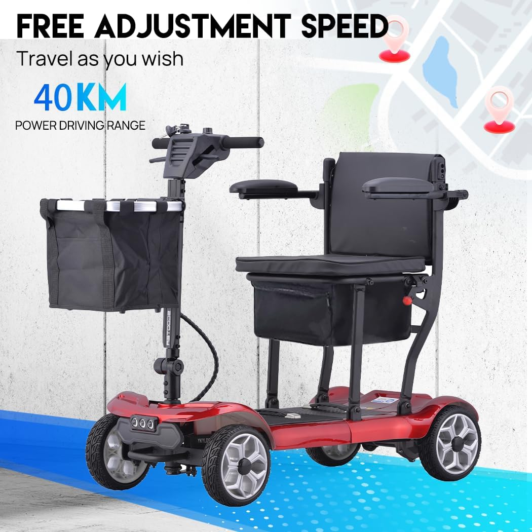 19KG Lightweight Foldable Electric Mobility Scooter Dual 13.2Ah Lithium Batteries, 270W Brush - Less Motor, 120KG Load Capacity, 35KM Range,For Easy Travel and Mobility (Red with Storage Bag) - Blue With Storage Bag image number 5