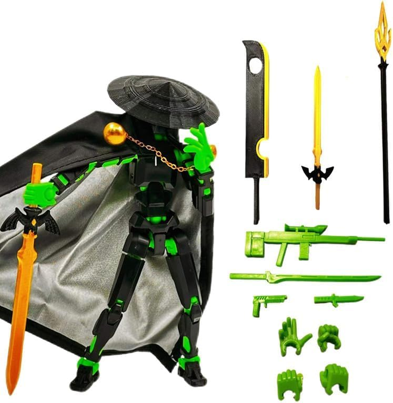 T13 Action Figure, Assembly Completed Dummy 13 Action Figure,Robo 13 3D Printed Action Figure - the Premium Action Figures for Sci-Fi Enthusiasts (Swordsman-Black Green) 5.2 Inch image number 1