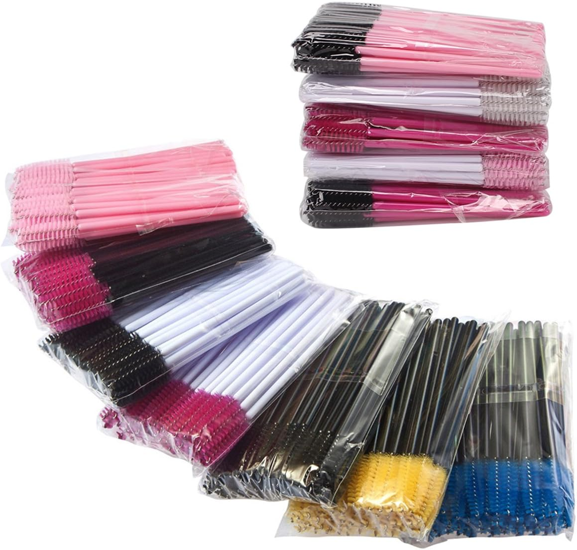 Akstore 100 PCS Disposable Eyelash Brushes Mascara Wands Eye Lash Eyebrow Applicator Cosmetic Makeup Brush Tool Kits (White-Black)