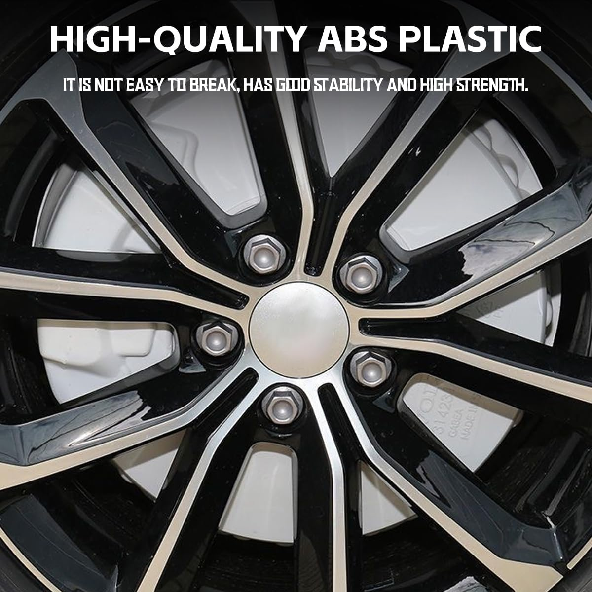 JNNJ Pack of 4 Universal Hub Caps, Universal Rims Wheel Hubs Wheel Centre Caps, Tuning Accessories Vehicle Car Wheel Hubs Plastic Covers (Galvanic Colour) - Black image number 4