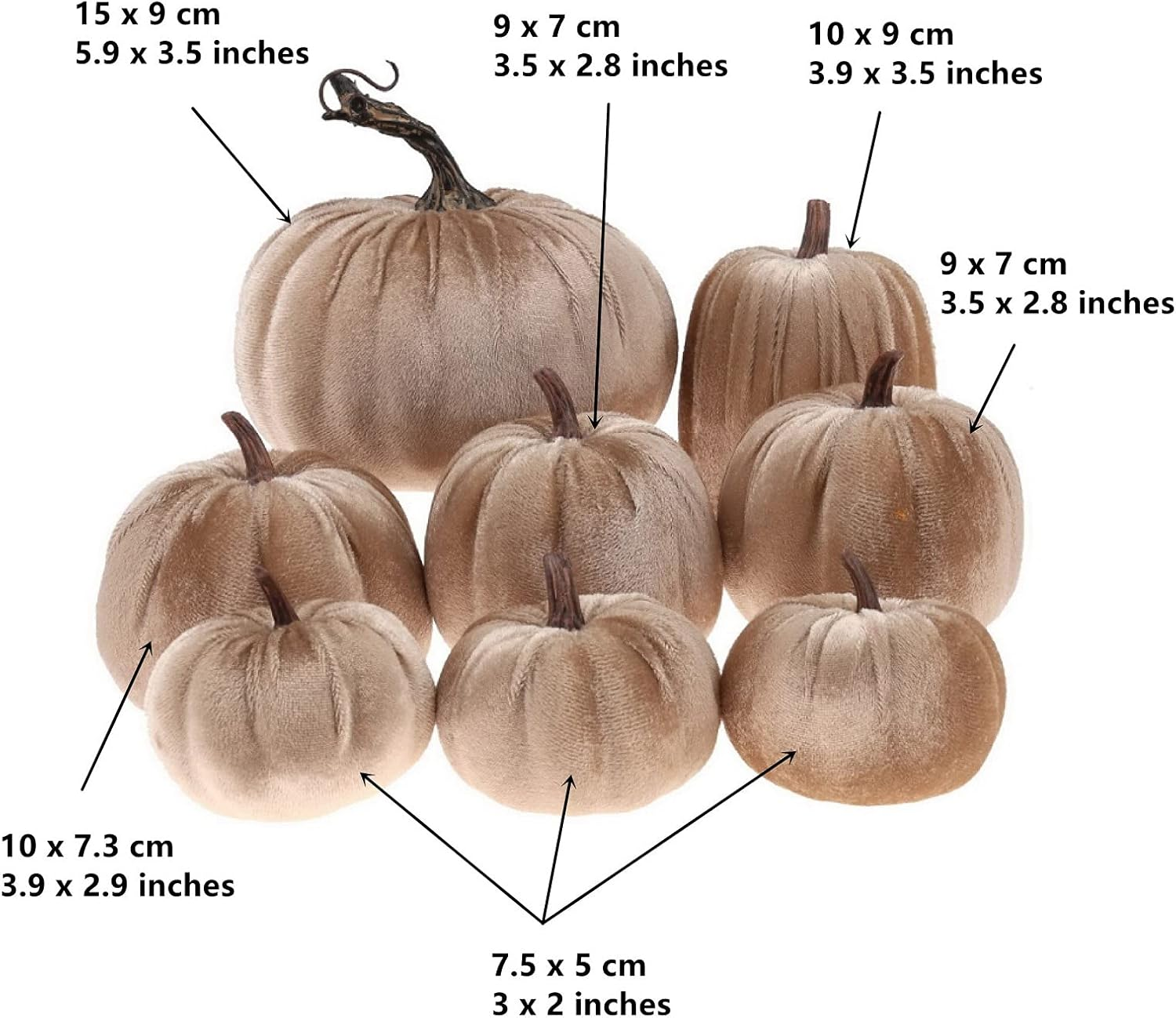 Gresorth 8Pcs Assorted Size Fake Handmade Champagne Velvet Pumpkins Artificial Fall Harvest Halloween Decoration for Home Kitchen Farmhouse Thanksgiving Wedding Festival