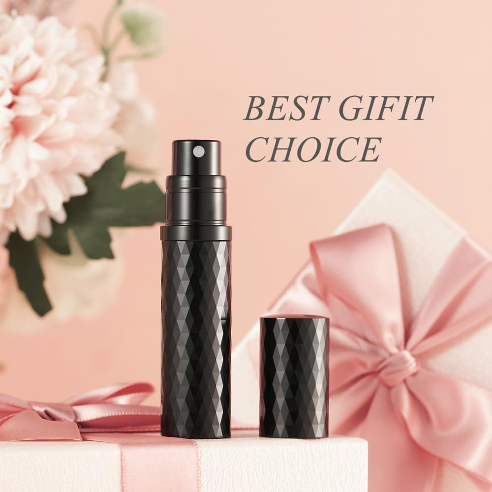 Aurdox Perfume Atomiser, Refillable & Travel Size Perfume Bottle with Bottom Pump, Leaking Proof, Luxurious Diamond Design, Mini Small Spray Bottles for Women and Men, 5Ml (Black) image number 4