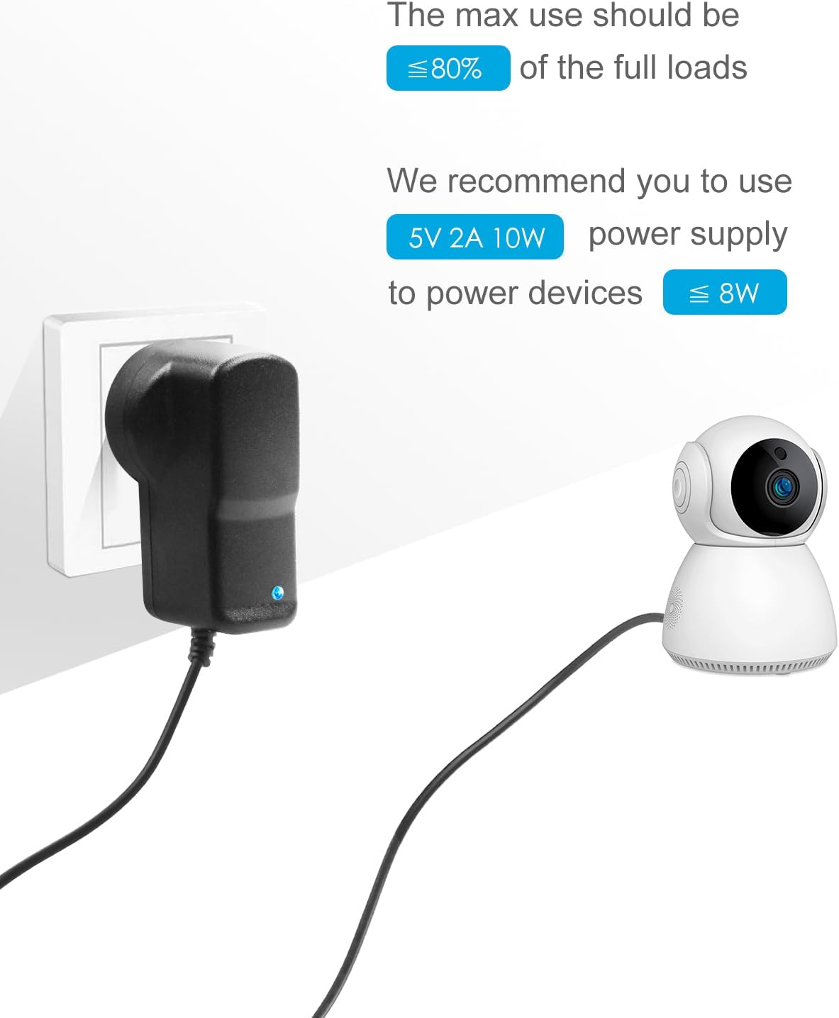 ALITOVE 5V 2A Power Adapter Supply 2A 10W 5 Volt AC Adapter 220-240V AC to DC 5V Power Cord 5.5 X 2.5Mm 2.1Mm DC Tip 5Volt Power Converter for Wifi Router Cyber Monitor Camera LED Light image number 6