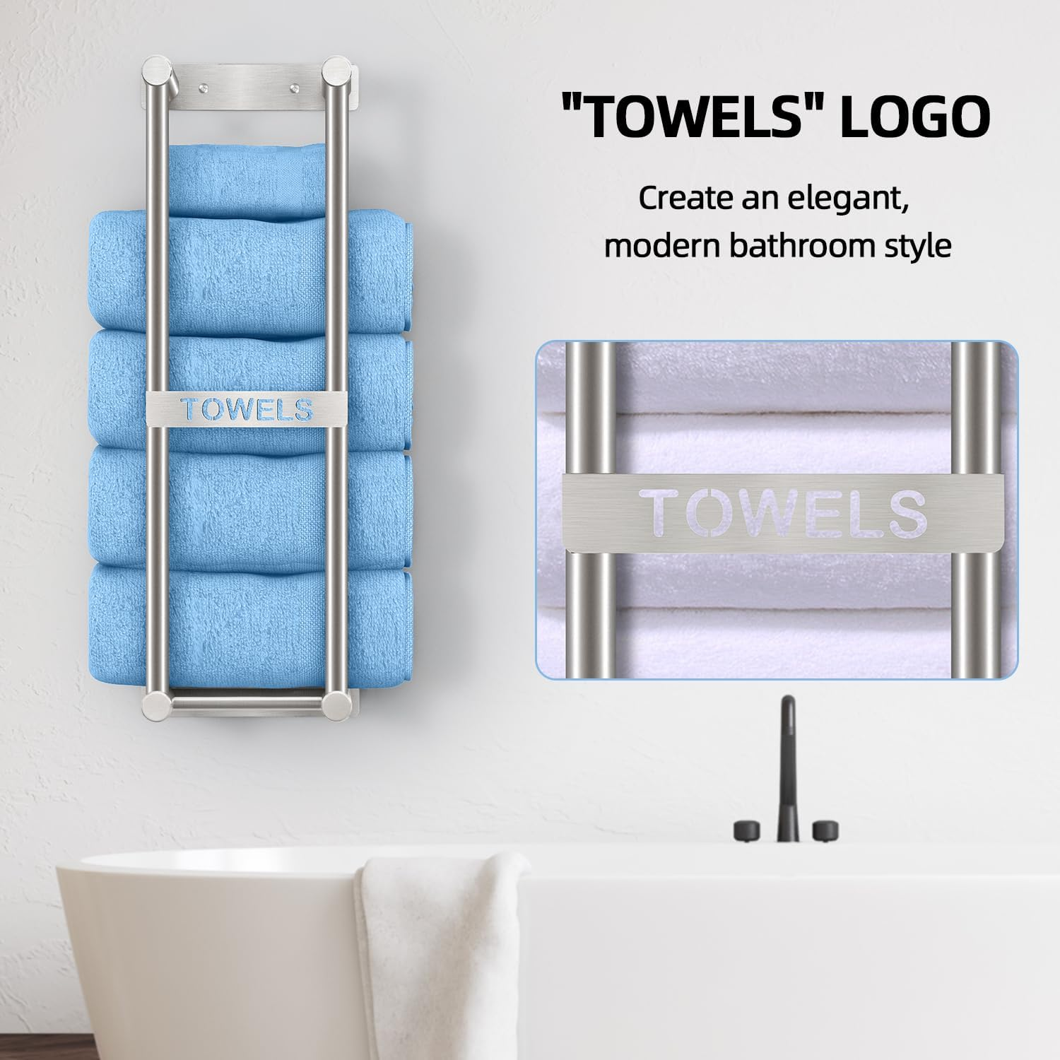 Towel Racks for Bathroom, STWWO Towel Storage for Small Bathroom 22Inch, Stainless Steel Towel Rack Wall Mounted for Bath Towel, Brushed Nickel image number 3
