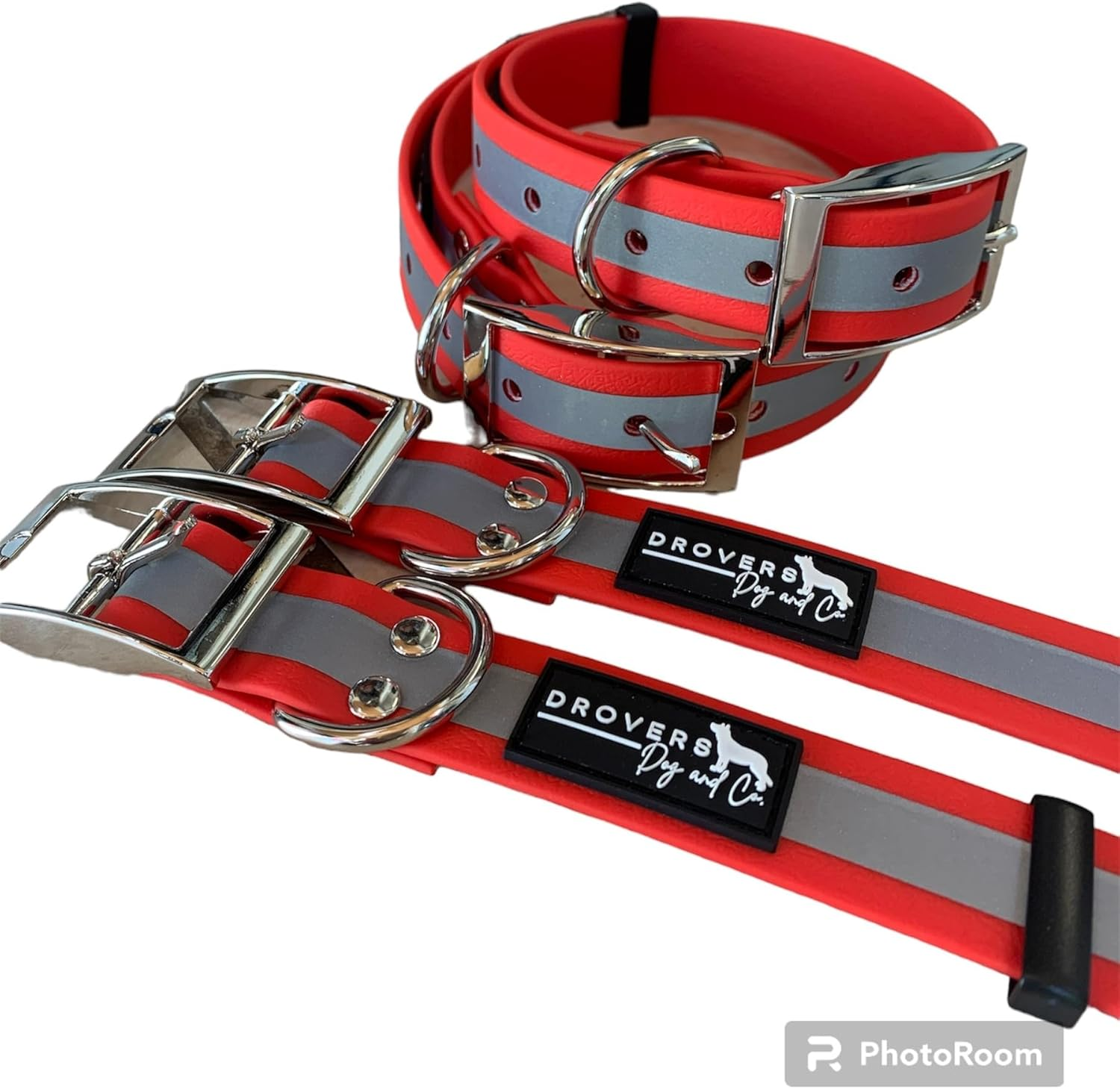 DROVERS Dog and Co Super Tuff Collars - Red with Reflective Stripe - Stink Proof - Maximum Strength - Easy Clean. PVC - Safety Collar (Small) image number 3