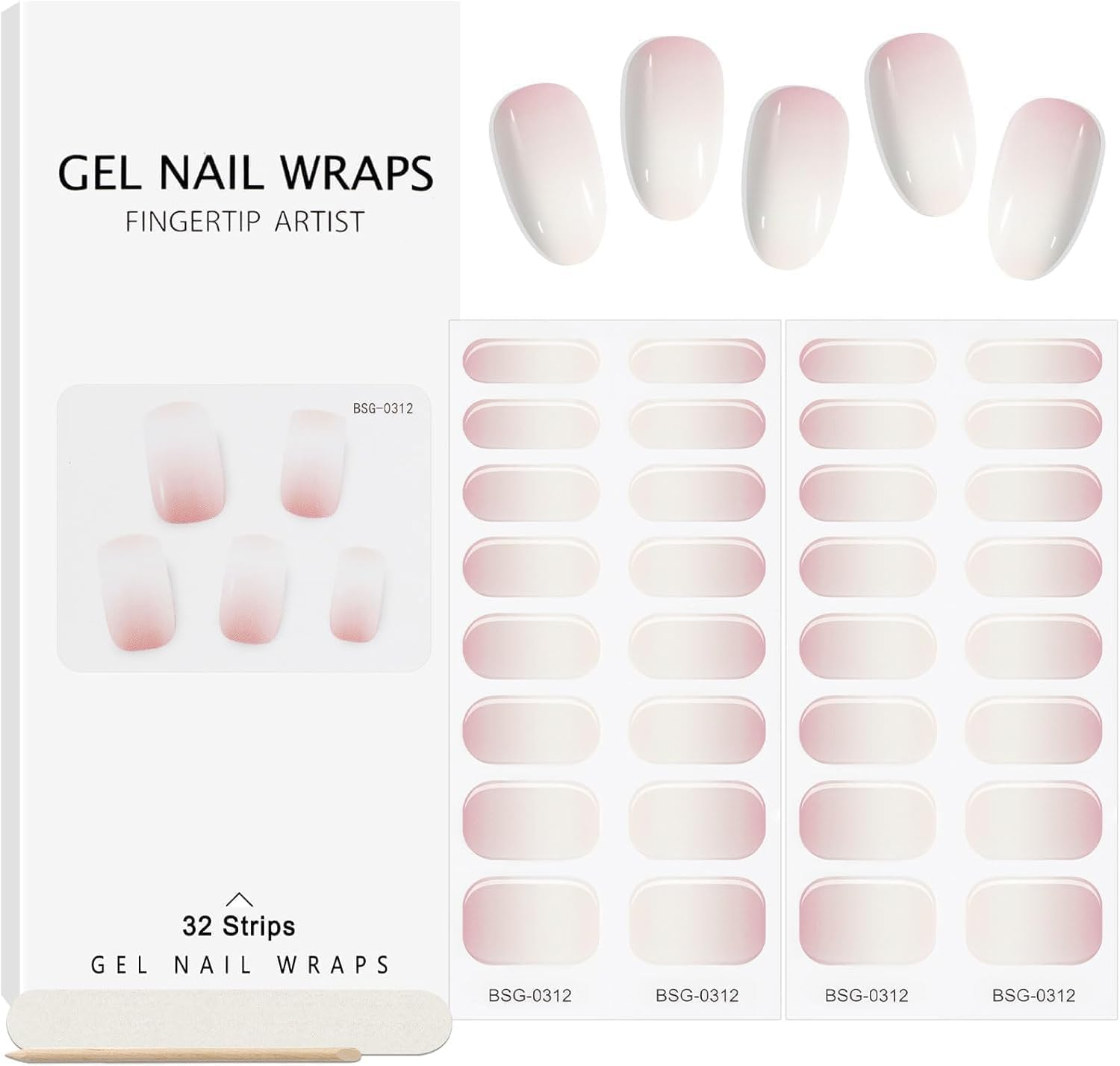 EBANKU 20PCS Gel Nails Polish Strips, Adhesive Full Wrap Nails Art Sticker, Waterproof Nail Wrap Stickers with File and Stick（Uv/Led Lamp Required）