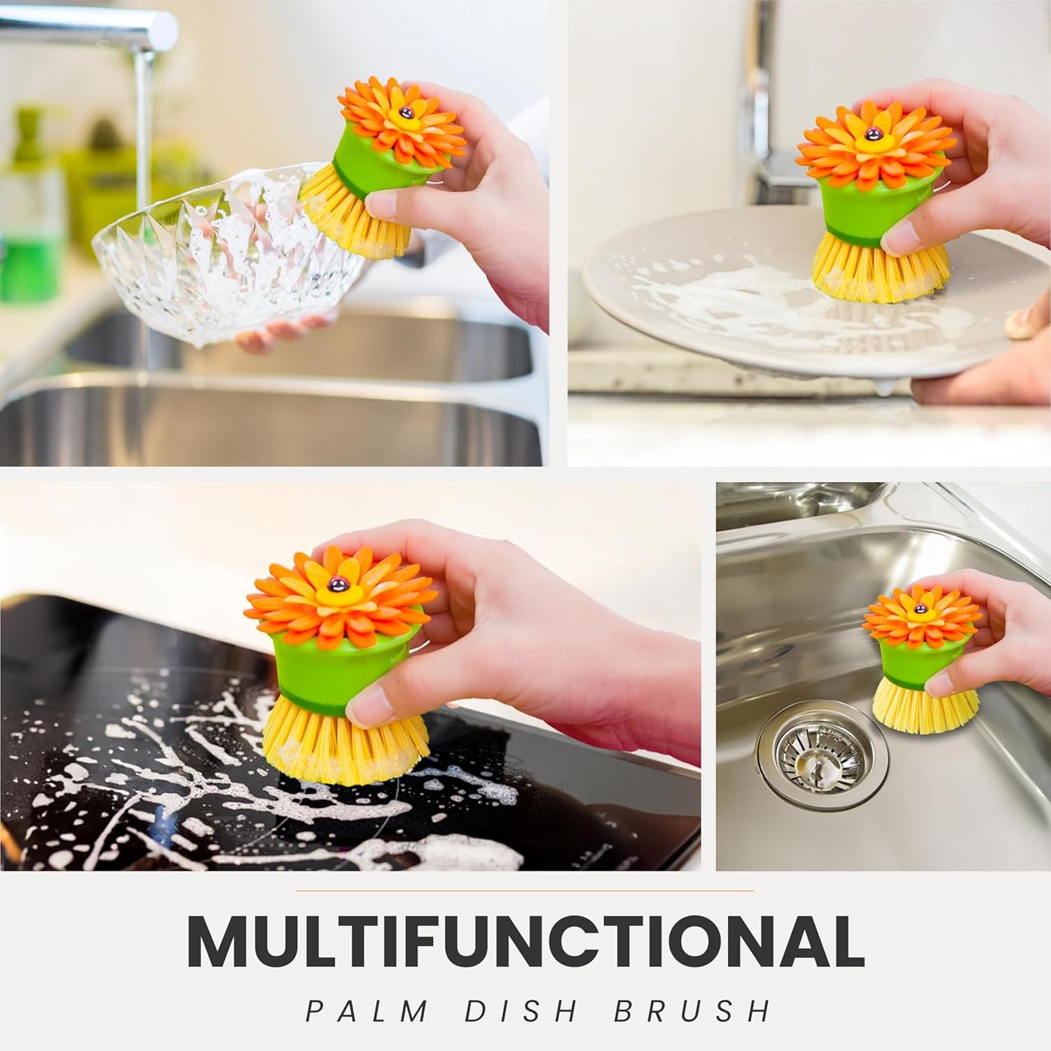 Vigar Flower Power Palm Dish Brush with Holder, Orange (2 Pieces) image number 4
