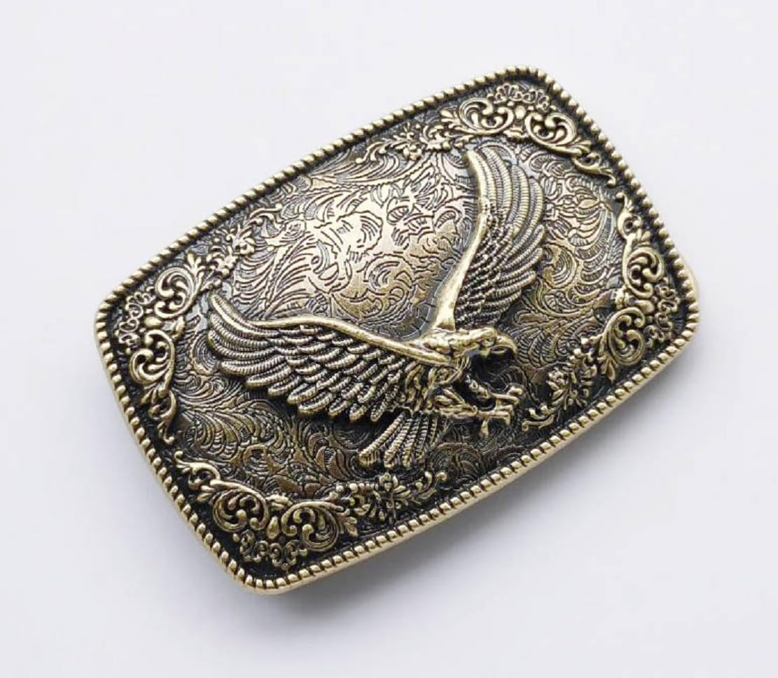 Eagle Belt Buckle for Men - Patriotic American Bald Eagle, Star Cross Rectangular Design, Soaring Western Cowboy Style - Best Man Wedding Gifts image number 1