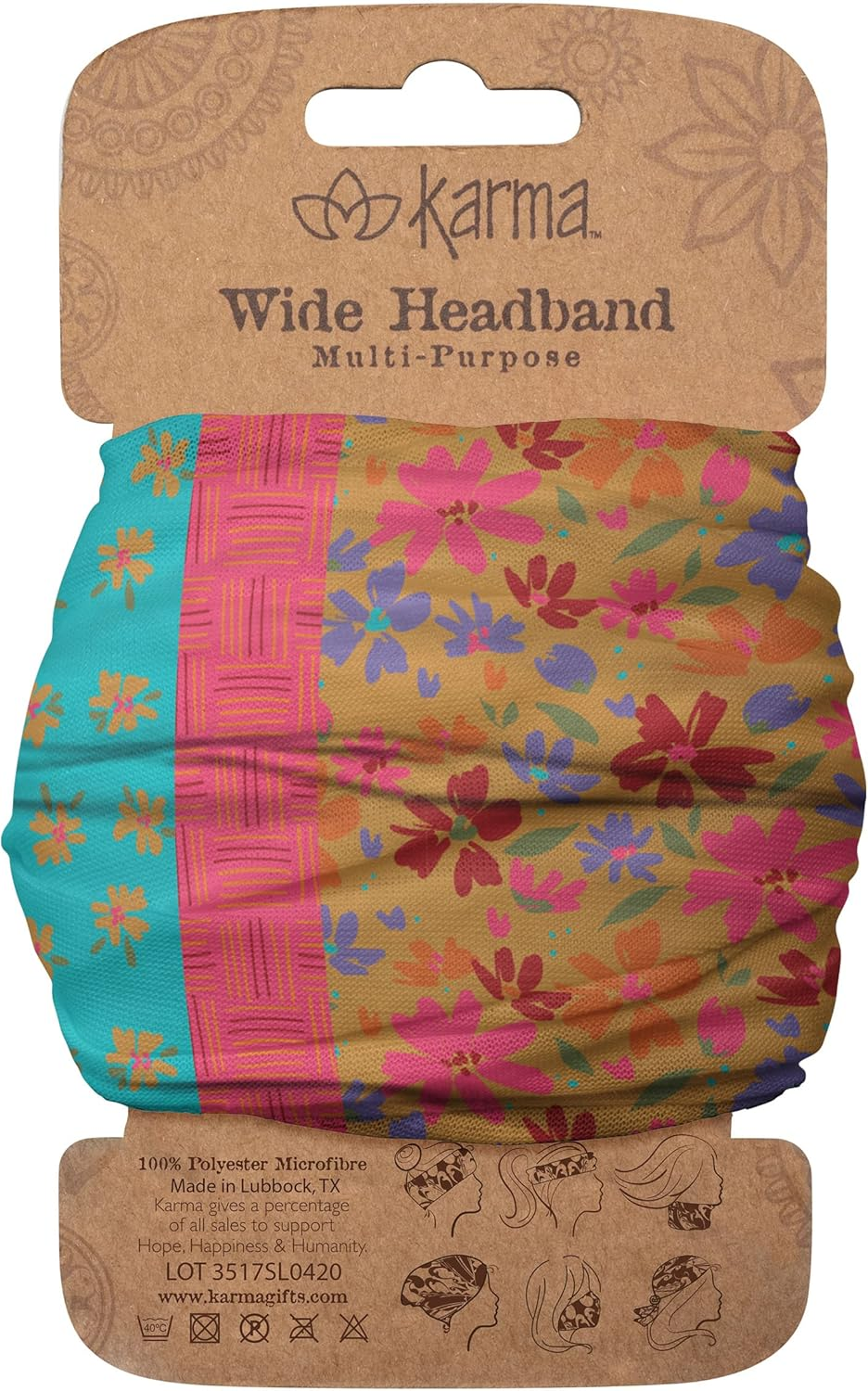 Karma Teal/Apricot Split Floral Headband for Women - Wide - Fabric Headband and Stretchy Hair Scarf - Teal/Apricot