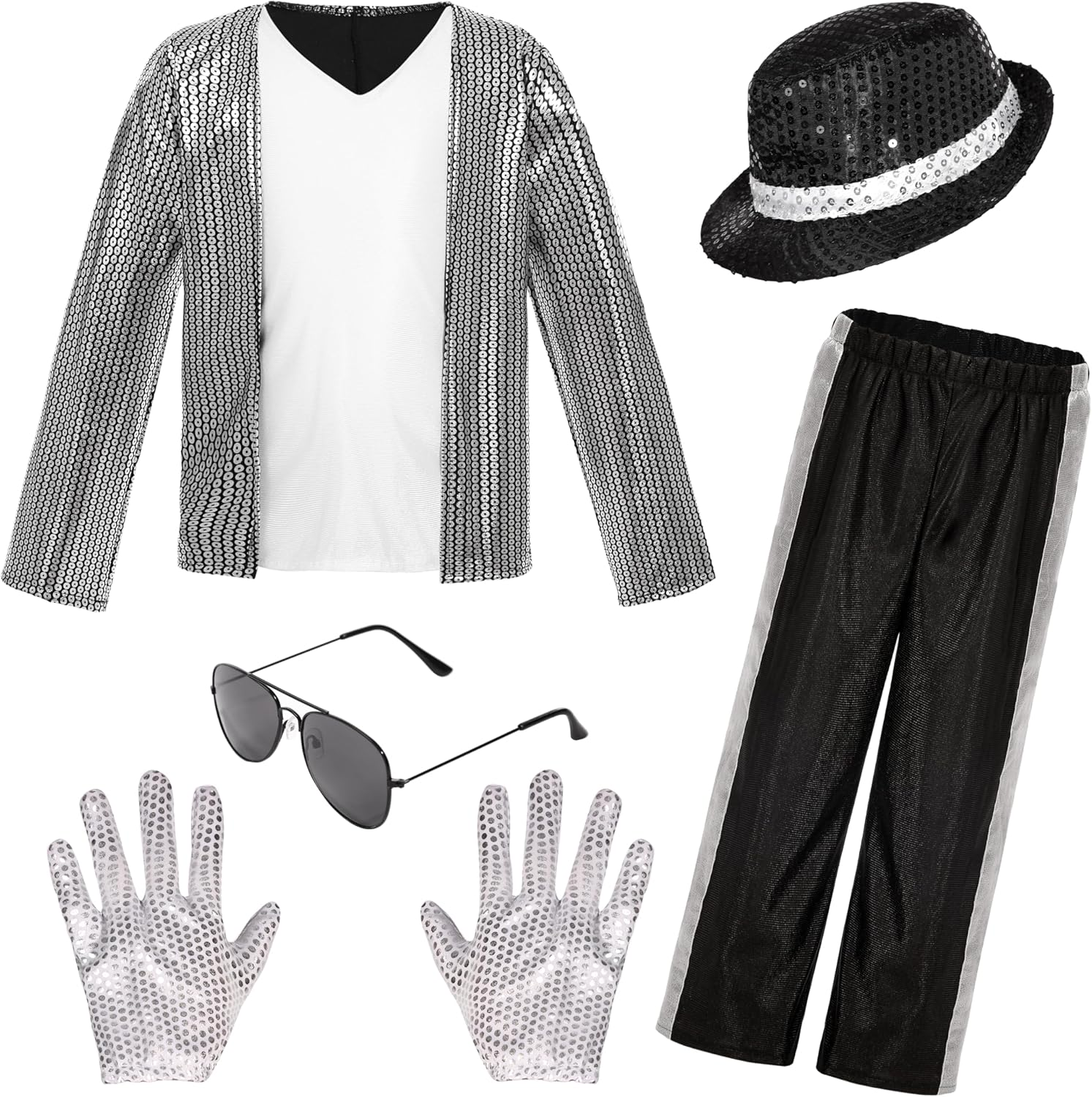 HORTYZON Kids Dance Star Costume Boys 80S Dance Costume 90S Pop Stage Outfits with Glasses Hat Gloves Halloween Cosplay Party image number 1