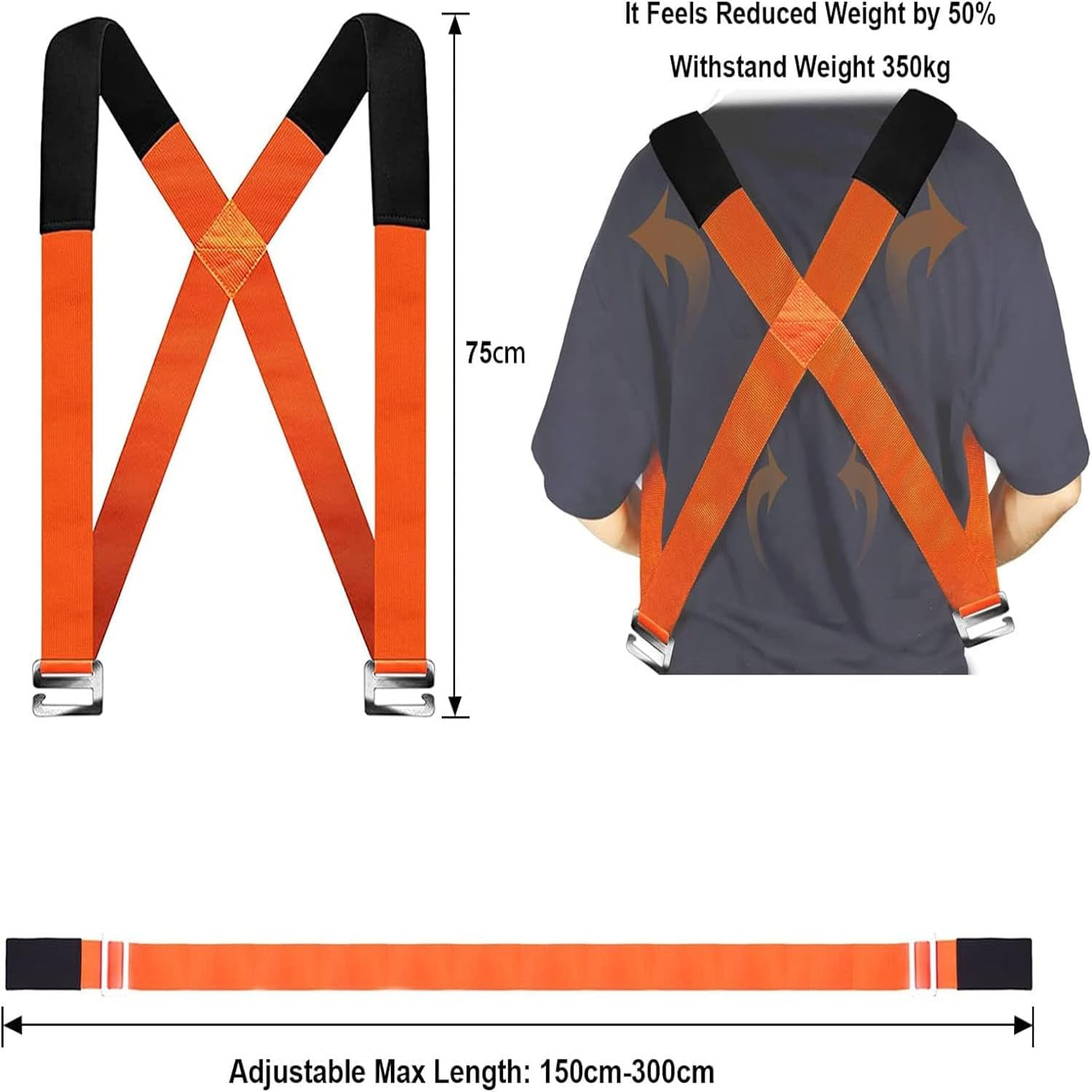 MEZOKUCEL Shoulder Dolly Moving Straps - Lifting Strap for 2 Movers - Move, Lift, Carry, and Secure Furniture, Appliances, Heavy, Bulky Objects Safely, Efficiently, More Easily like the Pros (Orange) image number 2