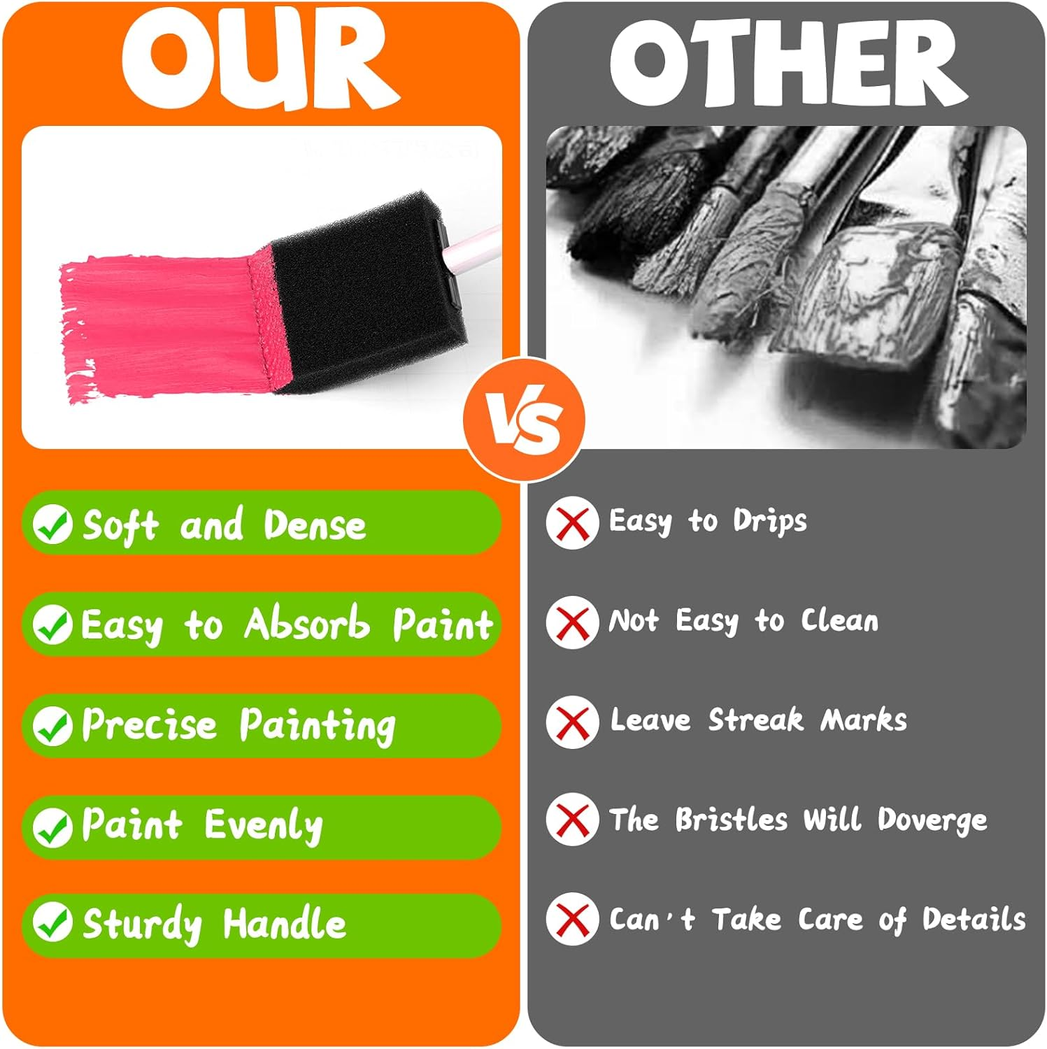 Polly Online 4 Pcs Foam Art Paintbrushes Wood Handle Sponge Brushes 1'', 2'',3'' & 4'' Sponge Paint Brush for Painting Varnishes DIY Craft Projects image number 6