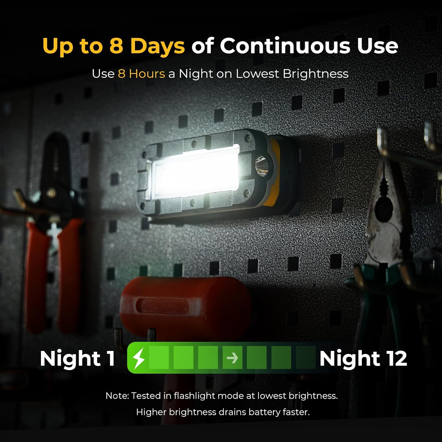 Bougerv WL01 Work Light Rechargeable, 1100 Lumens Magnetic Torch, Portable Inspection Light with 180&deg; Rotating Stand & Hook, Multiple Lighting Modes for Car Repair, Camping, Outdoor, Emergency image number 6