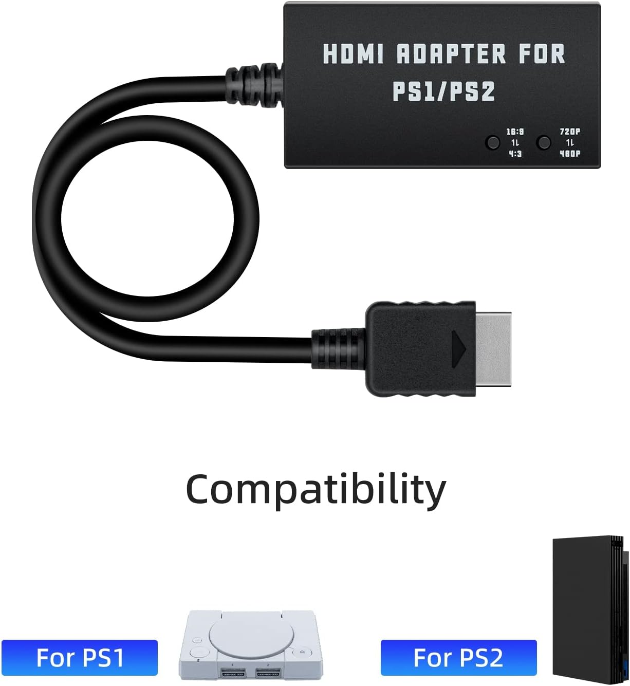 Mcbazel HDMI Adapter Converter for Ps1/Ps2-Supports 4:3/16:9 Aspect Ratio, Switchable 480P/720P Resolution image number 6