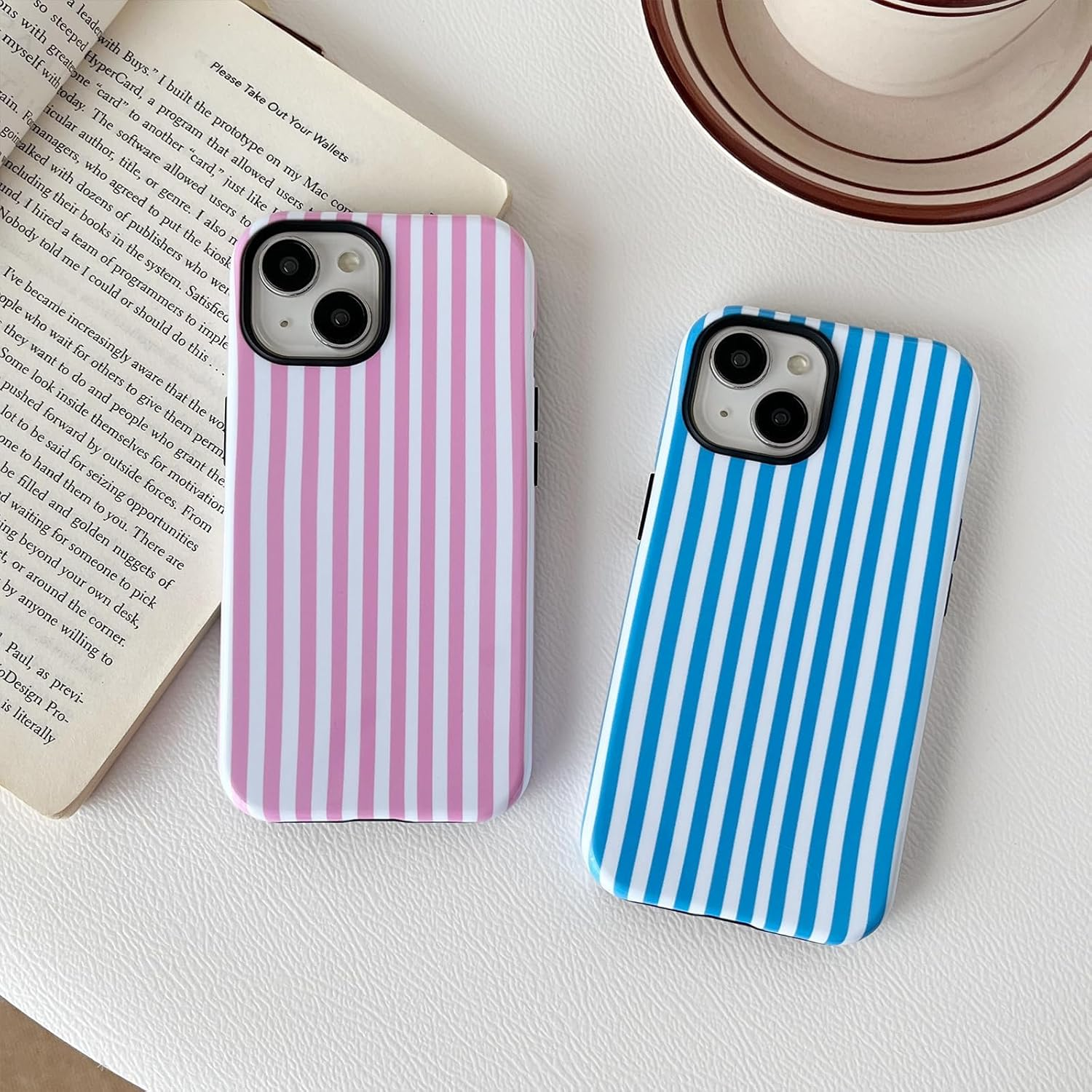 Compatible with Iphone 15 Pro Case, Cute Fashion Aesthetic Striped Pattern Cover for Women, Shockproof Soft TPU and Hard PC Protective Phone Case for Iphone 15 Pro 6.1"- Pink image number 2