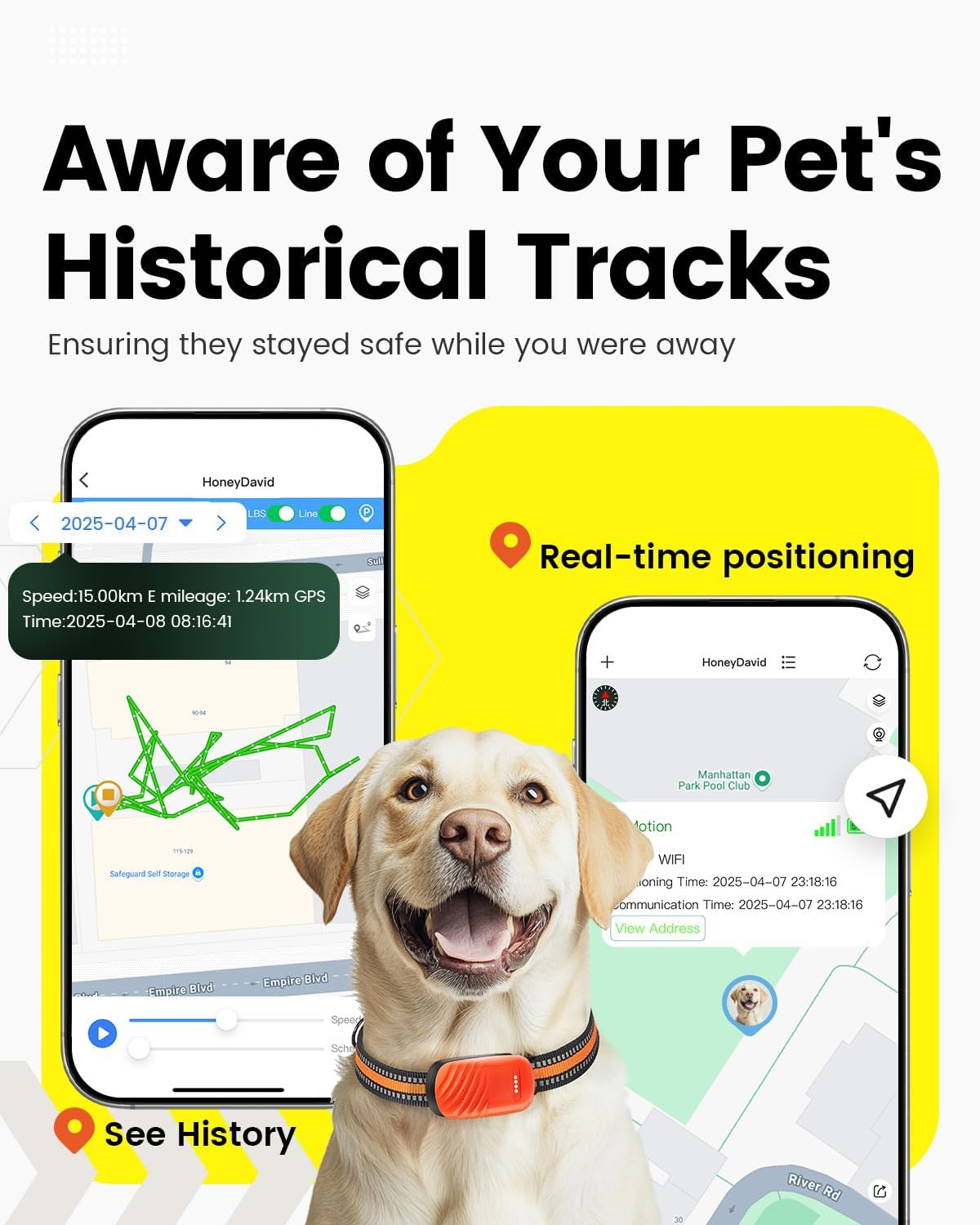 Remac Ahome GPS Tracker for Dogs - Pet Tracker with Real-Time Gps+Bds+Agps+Wifi+Lbs Tracking, Smart Monitoring Dog Collar with Power-Saving Mode and Safe Zone Alerts, Orange image number 4