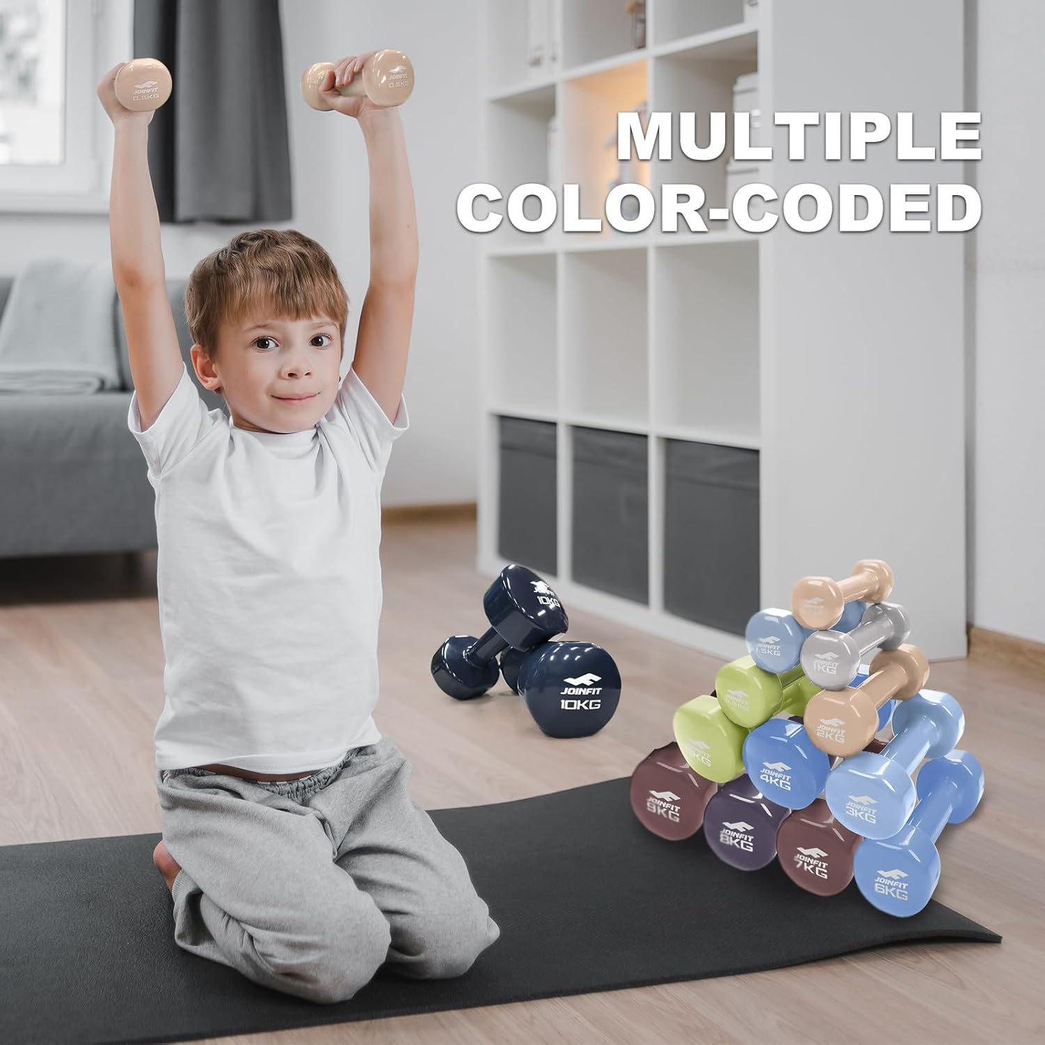 Vinyl Dumbbells, Hand Weights for Women Men, Multiple Weight Options, Colour Coded & Non-Slip Dumbbell Set, Exercise & Fitness Dumbbells Weights for Home Gym Yoga Pilates Workout image number 5