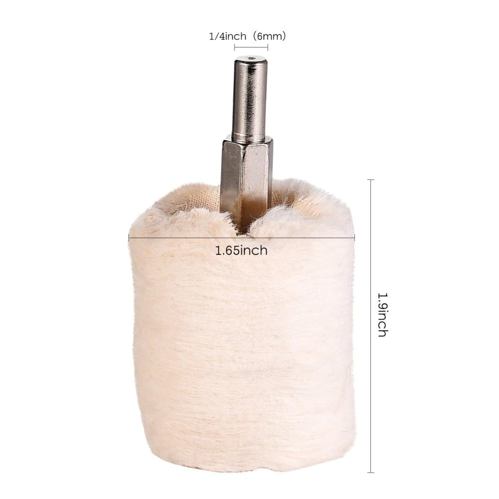 4 Pcs Cotton Buffing Polishing Wheel for Drill White Flannelette Cone/Column/Ball/T-Shaped Pad with 1/4" Handle for Polishing Mag Rims, Aluminum,Stainless