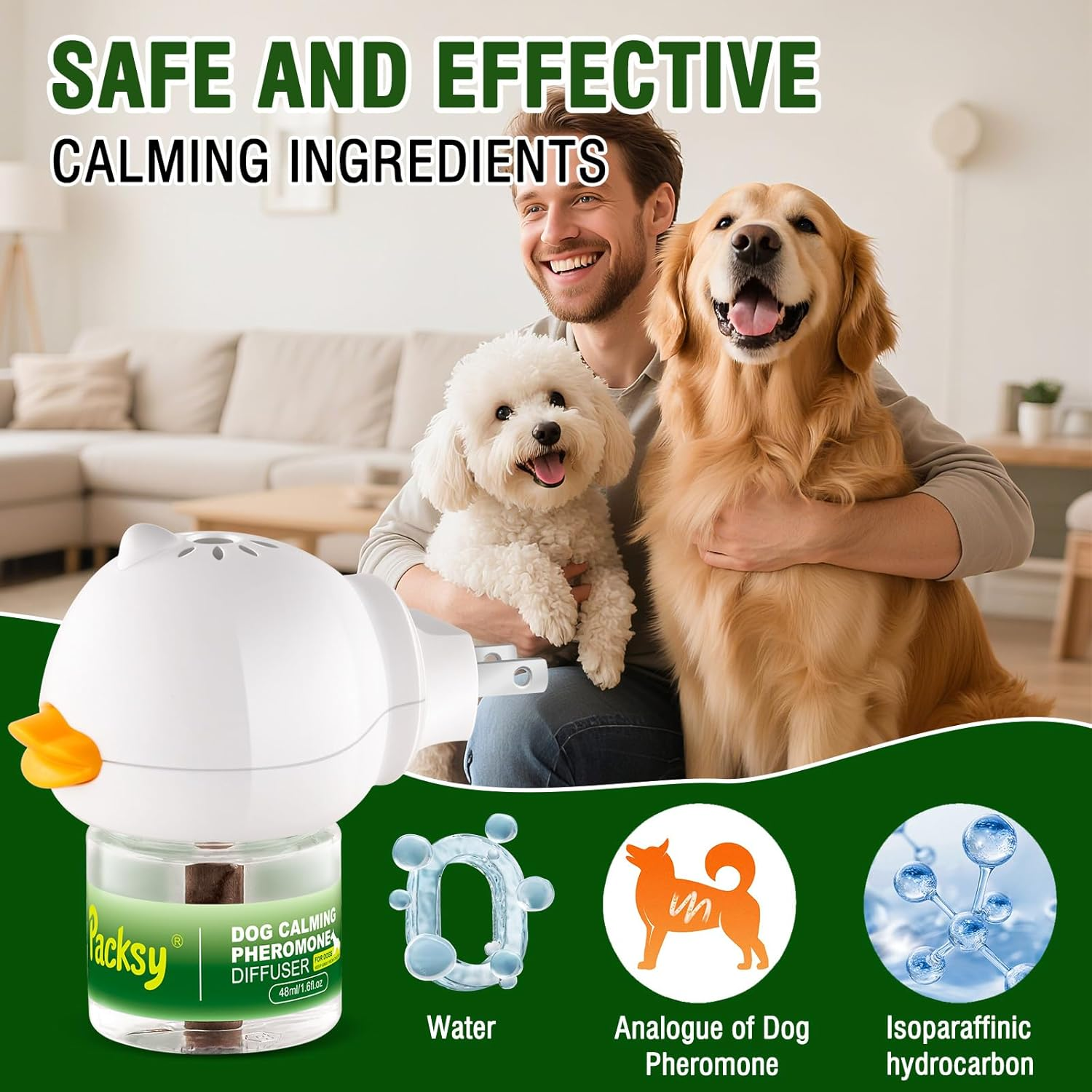 Dog Calming Pheromone Diffuser with 2 Refill Packs,Natural Anxiety Relief for Dogs, Reduces Stress and Barking Effectively,Fit All Breeds,2 Refills image number 6
