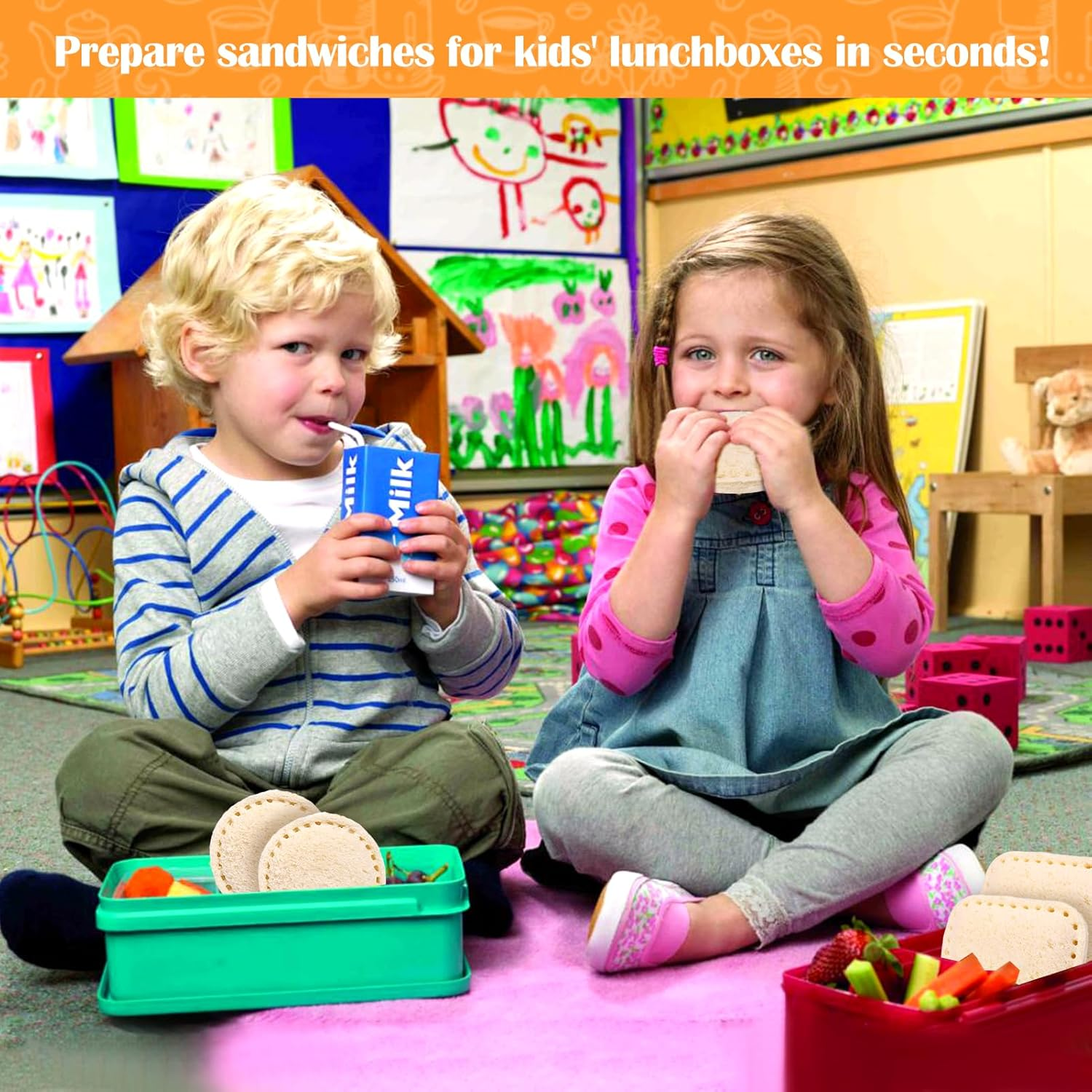 Sandwich Maker,2Pcs Sandwich Cutters for Kids Lunch,Crustless Breakfast Sandwich Cutter and Sealer Set Great for Children Boys Girls Lunchbox and Bento Box,Circle Square image number 4