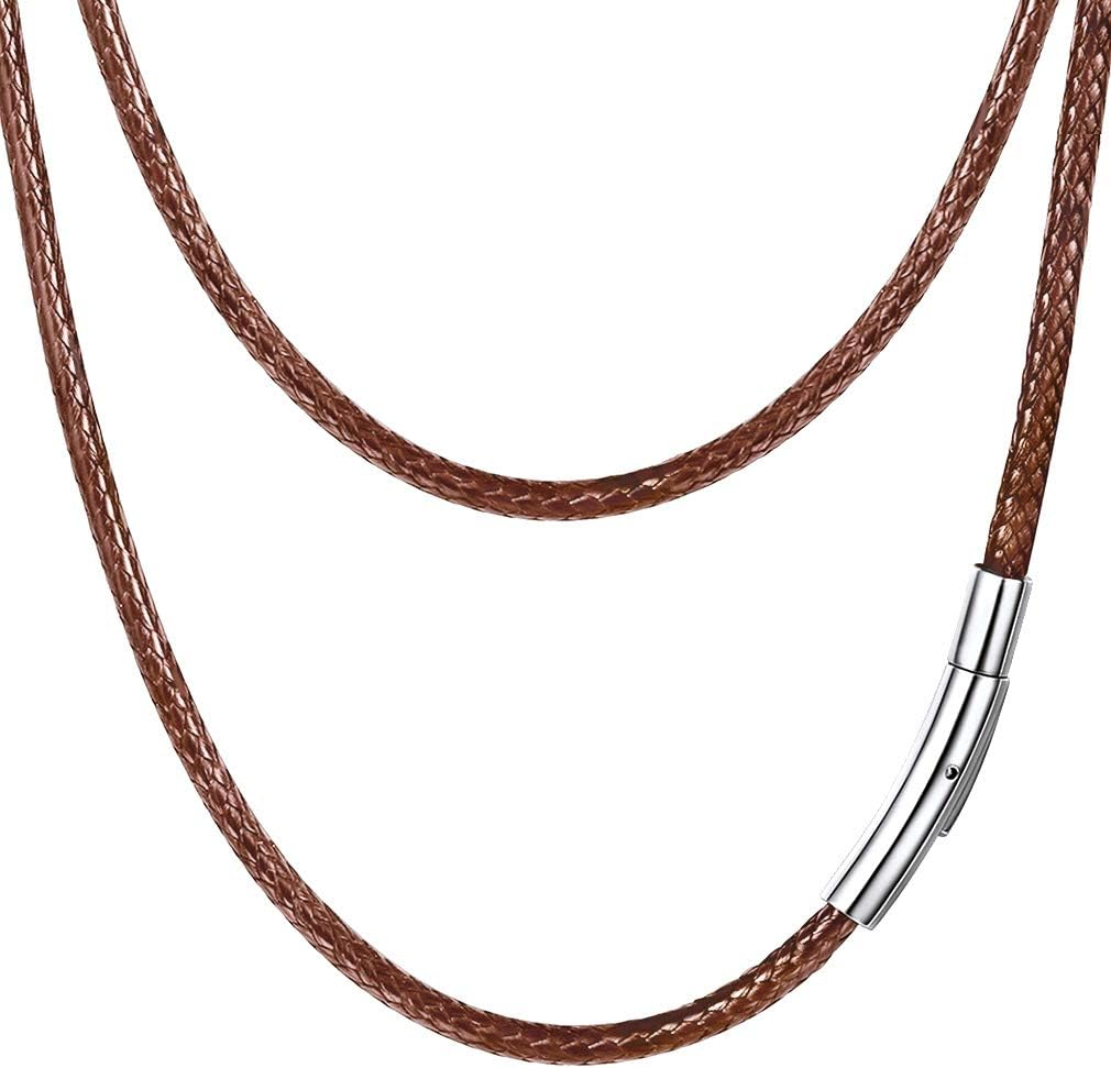 PROSTEEL Black/Brown Waxed Rope Braided Leather Necklace Cord Sturdy Soft Comfortable, 41-76Cm, Stainless Steel Durable Clasp, Come Gift Box