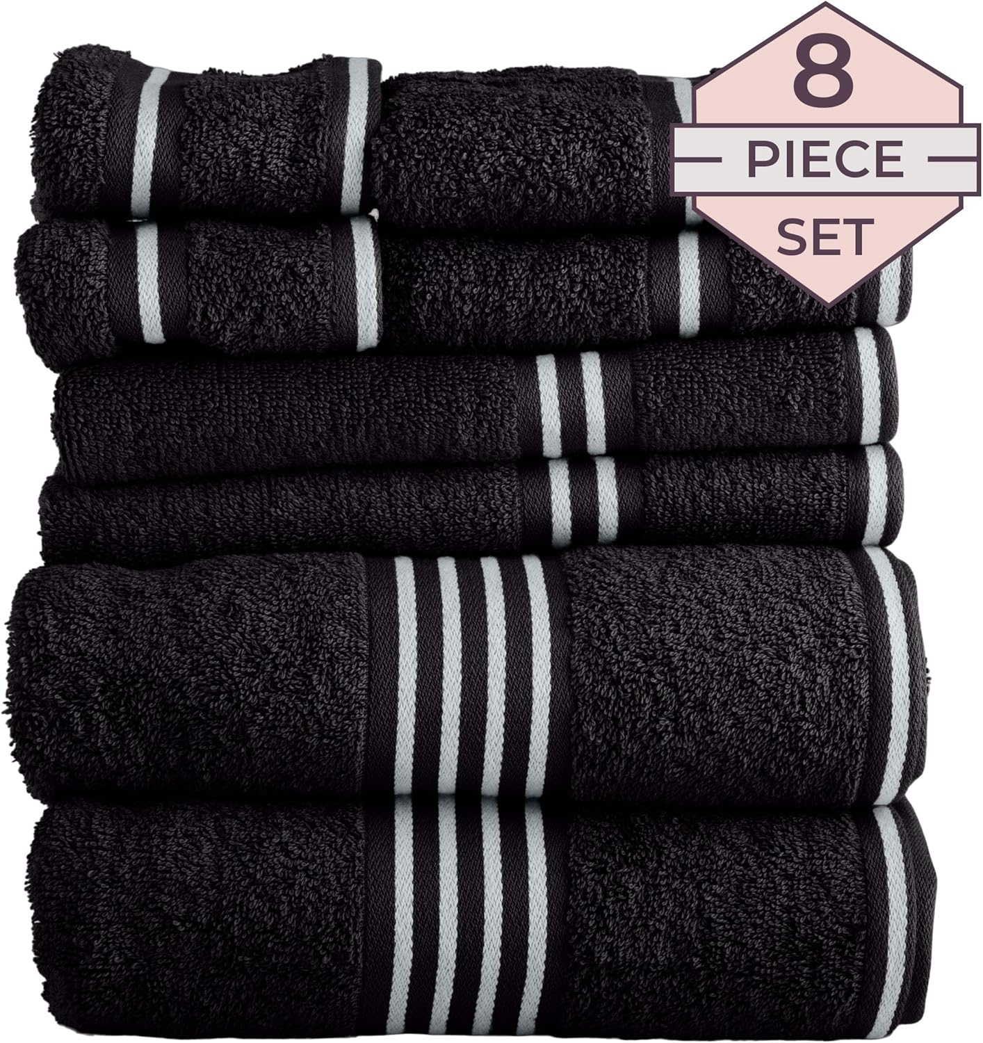Lavish Home Rio 8 Piece 100% Cotton Towel Set - Black, Medium image number 4