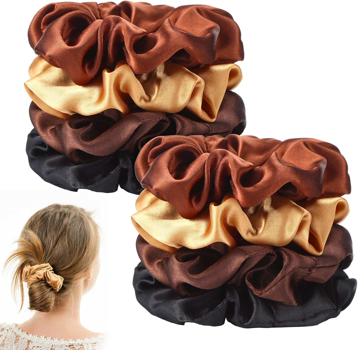 12 Pieces Satin Hair Scrunchies Elastic Hair Bobbles Scrunchies Hair Ties for Kids Adults, 6 Colors image number 5