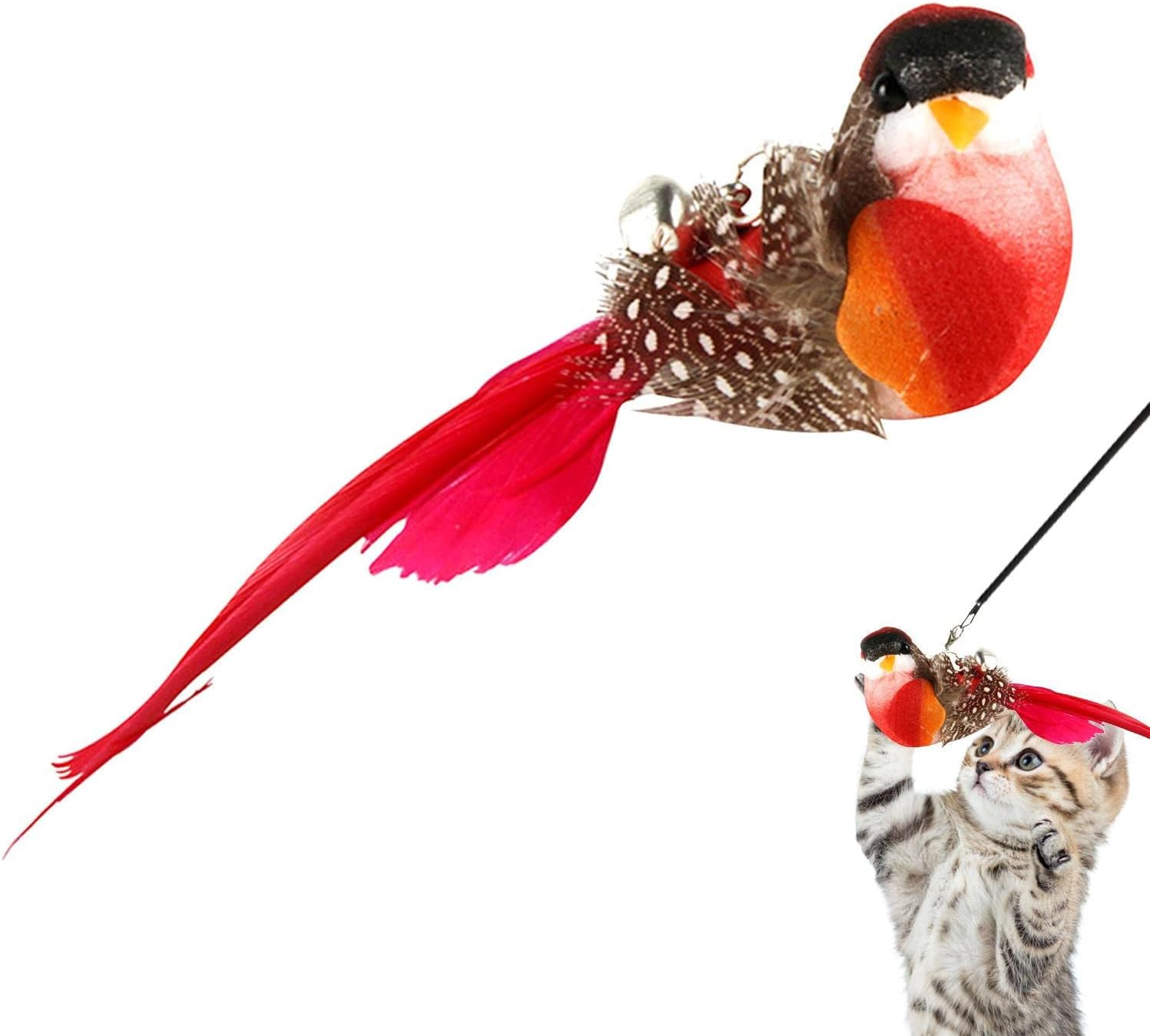 Bird Toy for Cats, Bird Cat Teaser Stick Toy with Bell and Feather, Cat Wand Replacement, Kitten Sticks, Interactive Cat Teaser for Pet Indoor Cats Puchen - Pink image number 7