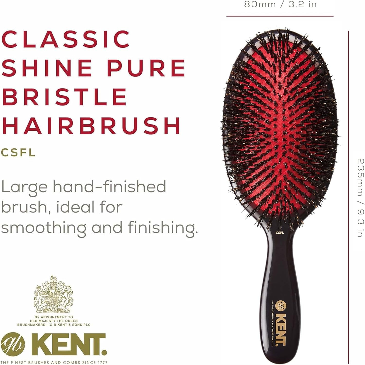 Kent Brushes Oval Cushion Hairbrush Black CSFL Large 6 Ounce image number 6