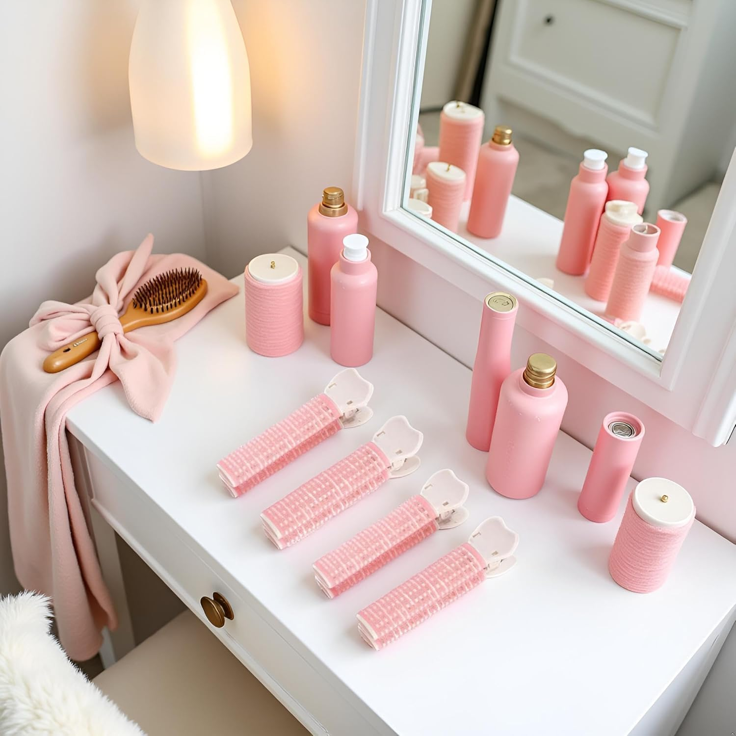 4Pcs Pink Hair Rollers with Clip Volumizing Hair Root Clips Bangs Curler DIY Hair Styling Accessories Tool Portable Hair Volume Clip Self Grip Volume Hair Root, Hair Rollers