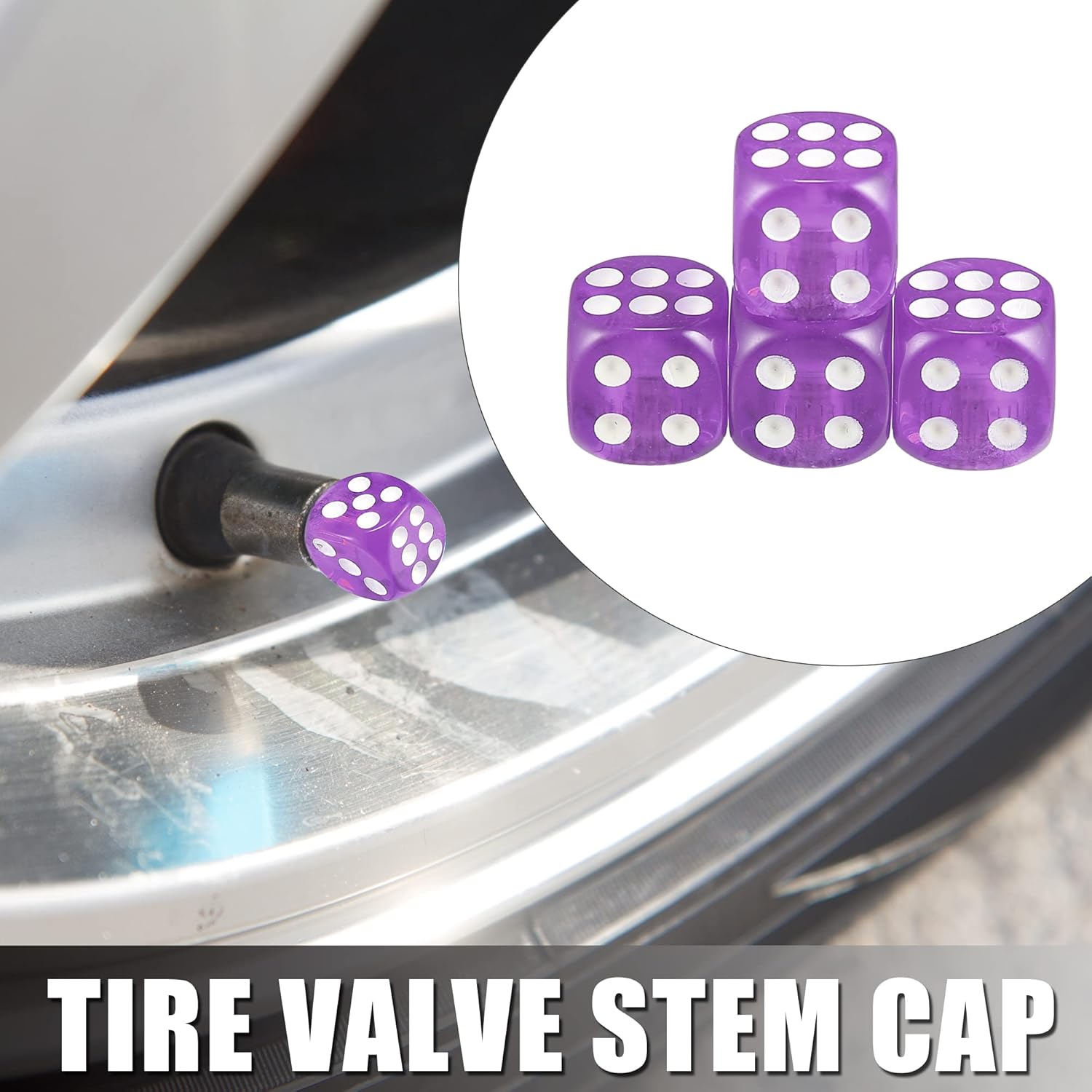 X AUTOHAUX 4Pcs Purple Dice Shape Wheel Tyre Tire Valve Air Stem Cap Cover Universal for Car Truck Motorcycle Bike image number 3