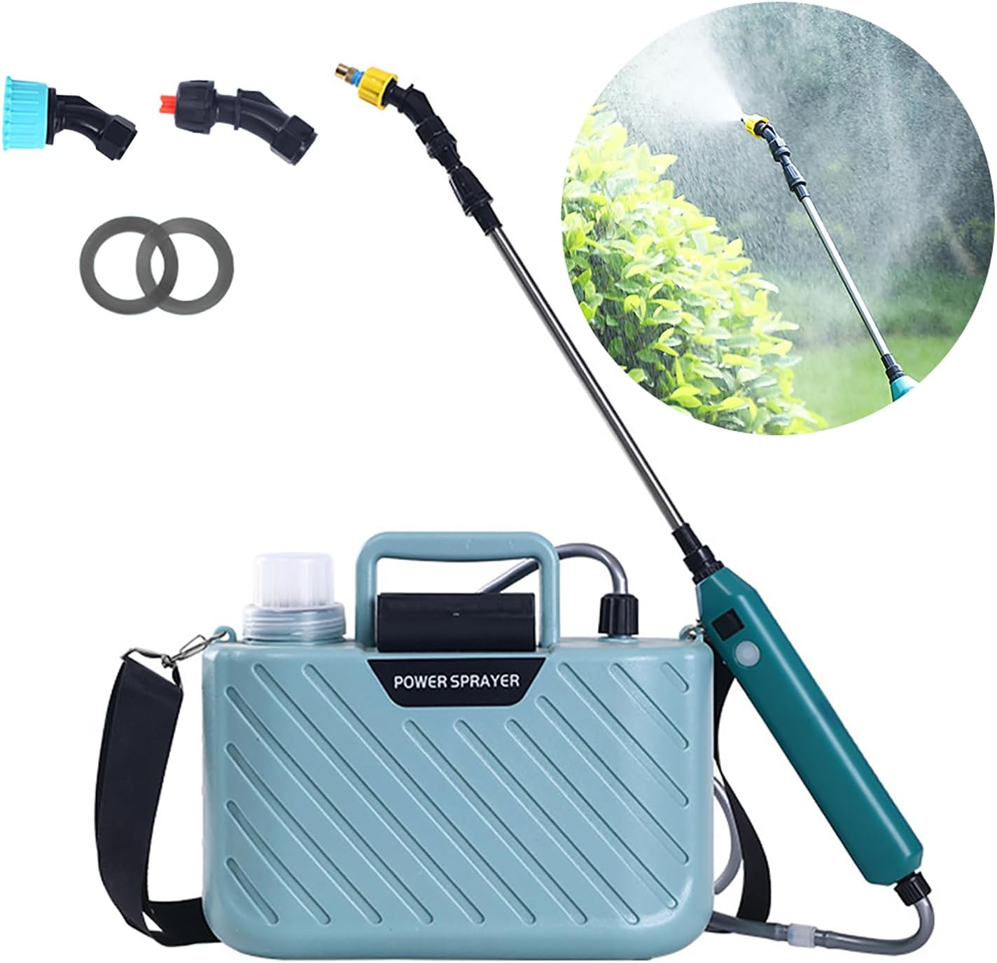 Battery Powered Garden Er with 2 Nozzles 1.32 Gallon/5L Lawn Water Er with USB Handle and Wand Portable Electric Er with Shoulder S for Gardening Blue image number 2