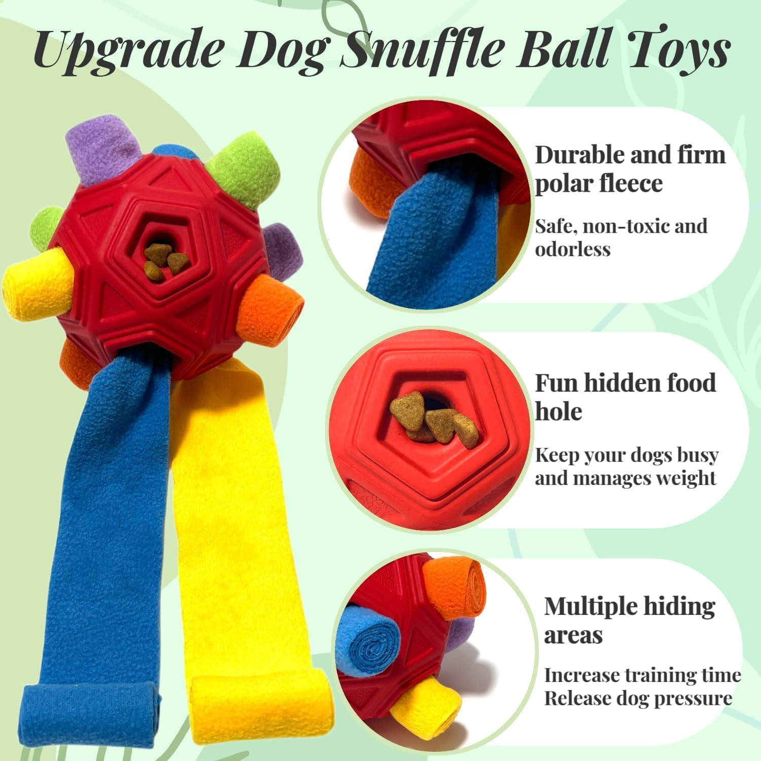CIIVURR Snuffle Ball for Dog Toys Unbreakable Upgrade Ball Interactive Toy Foraging Snuffle Mat Puppy Treat Dispenser Slow Feeder Dog Puzzle Toys for Small, Medium, Large Pets (Red Rainbow) image number 6
