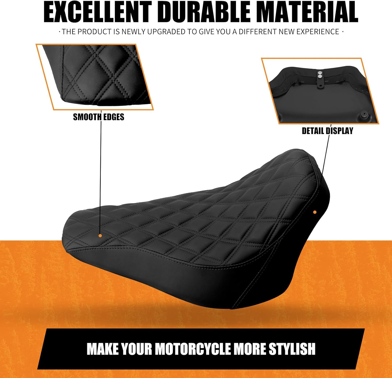 Motorcycle Front Driver Leather/Suede Cushion Pillion Seat Solo Seat Fit for Harley Softail Breakout 2013-2017 Rocker 2008-2017 (Black Stitching) image number 5